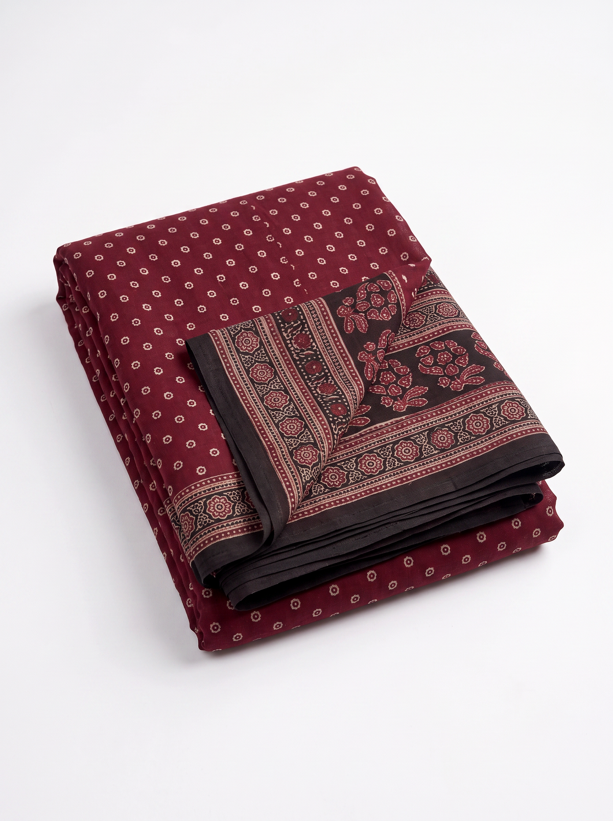 Wine Contrast Border Mulmul Saree with Blouse - view 5