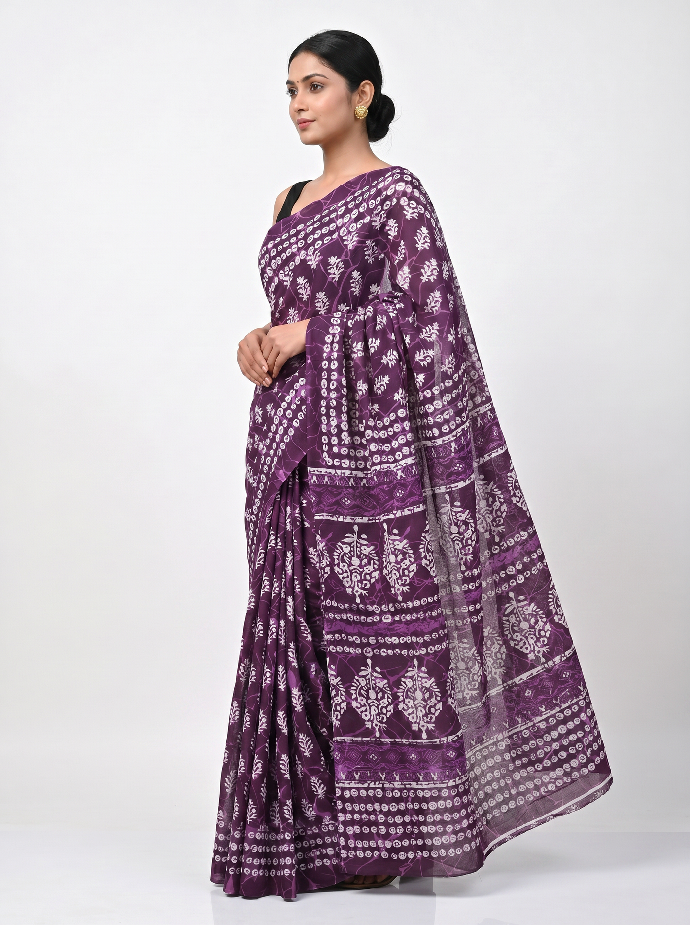 Pure Mulmul Cotton Saree | Dusty Pink + Wine Handblock Print | Summer & Office Wear | With Blouse | Design 2 image 2