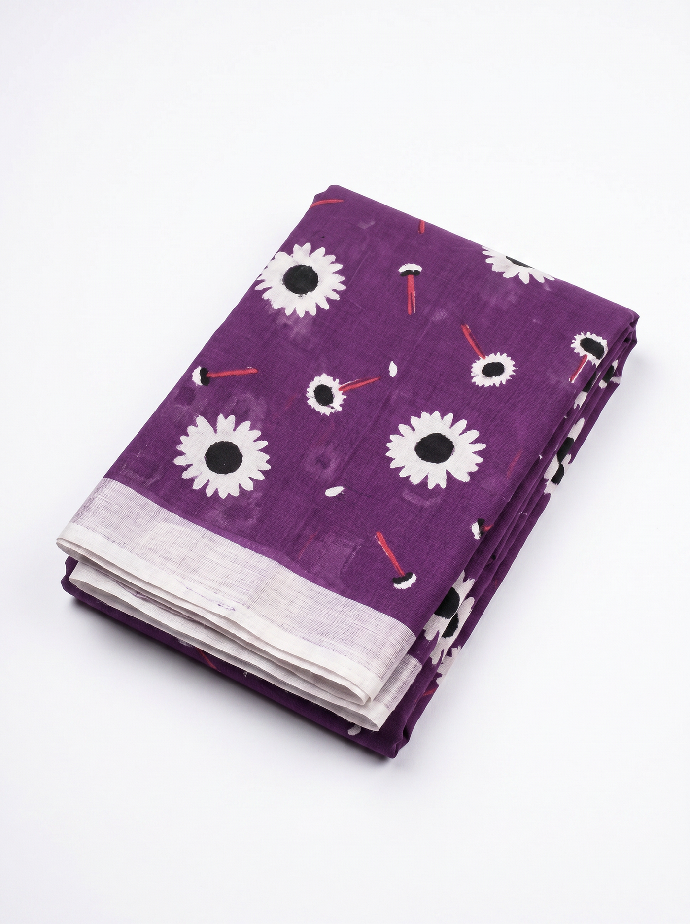 Pure Mulmul Cotton Saree | Fuchsia + Wine Handblock Print | Summer & Office Wear | With Blouse image 5