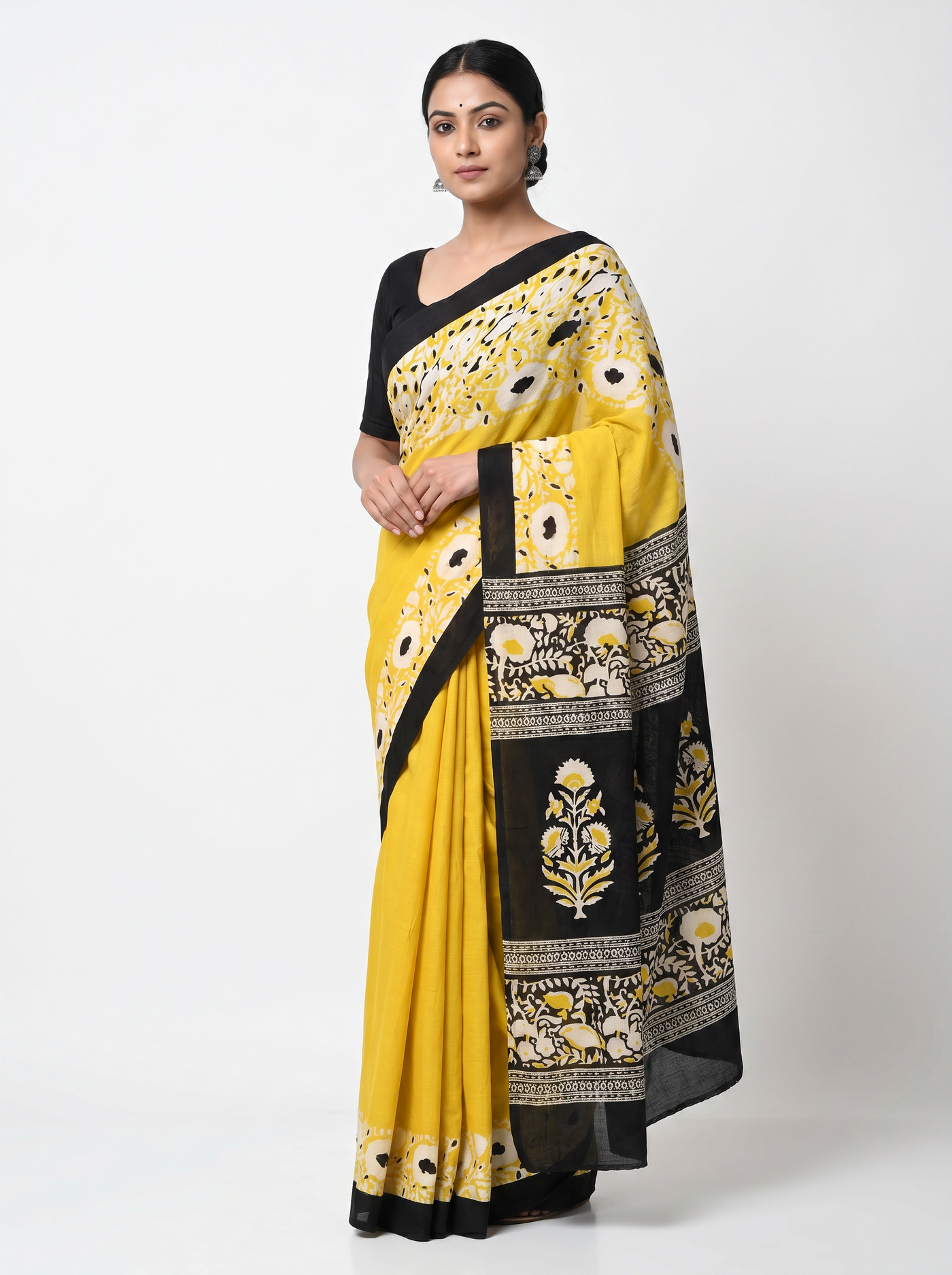 Brick Red + Burnt Orange + Golden pure mulmul cotton saree with blouse