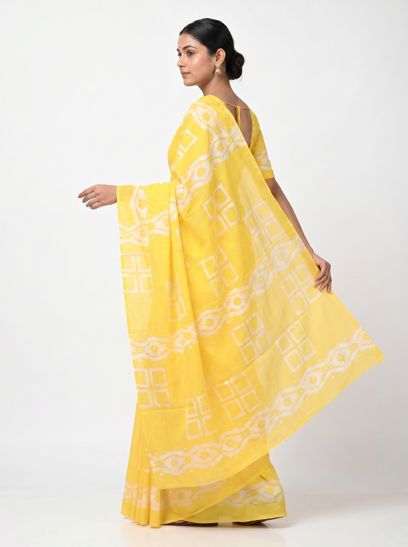 Pure Mulmul Cotton Saree | Golden Woven Golden Zari | Festive Wear | With Blouse image 4