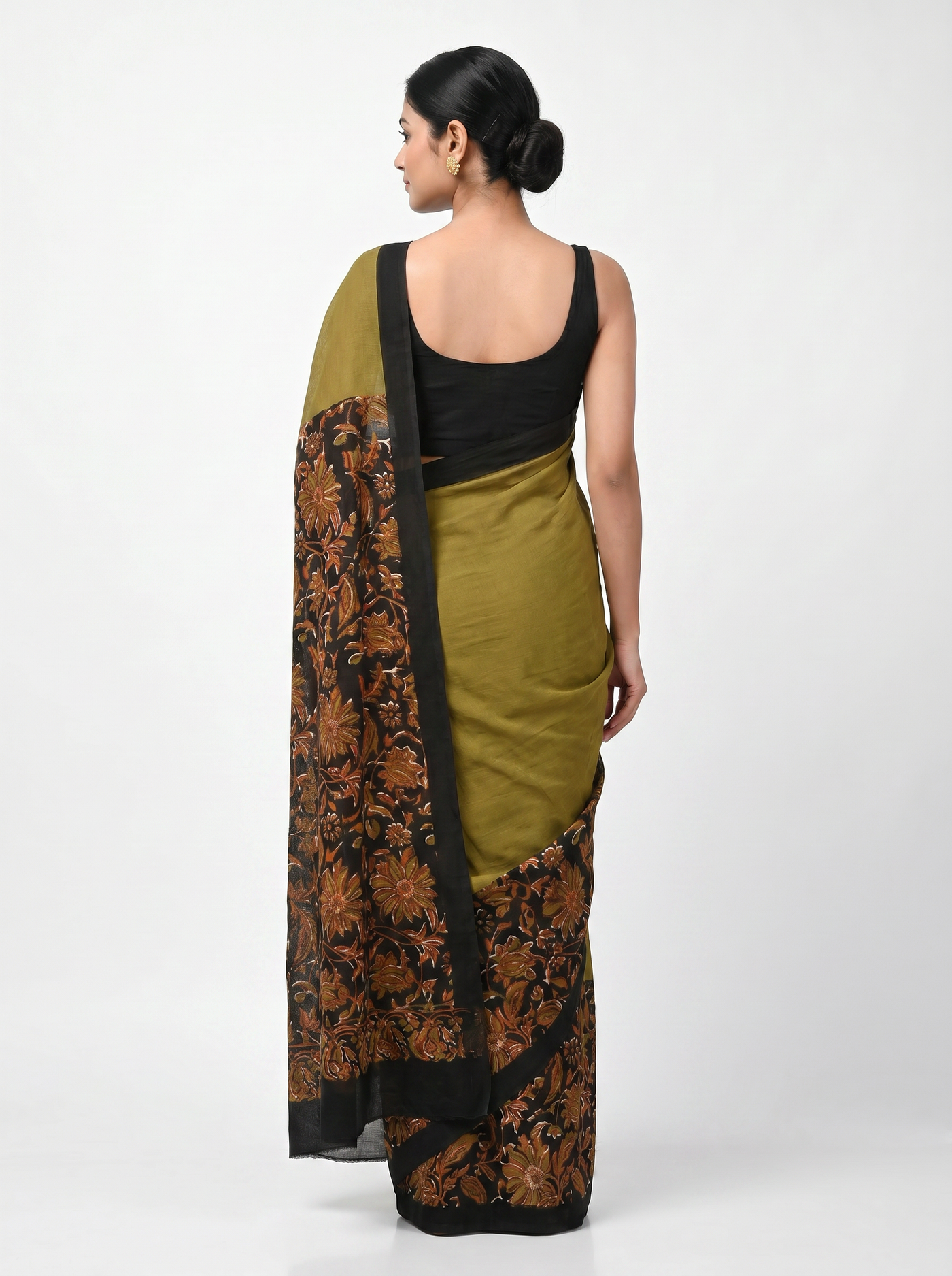 Pure Mulmul Cotton Saree | Brick Red + Burnt Orange + Golden + Ochre Woven Golden Zari | Festive Wear | With Blouse image 3