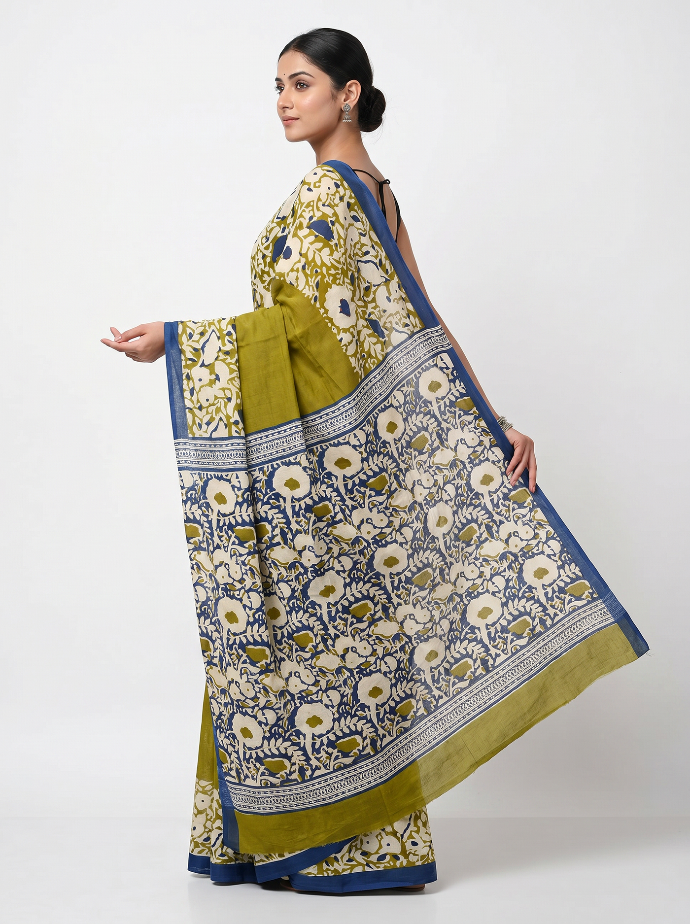Pure Mulmul Cotton Saree | Golden + Ochre + Grey Woven Golden Zari | Festive Wear | With Blouse image 4