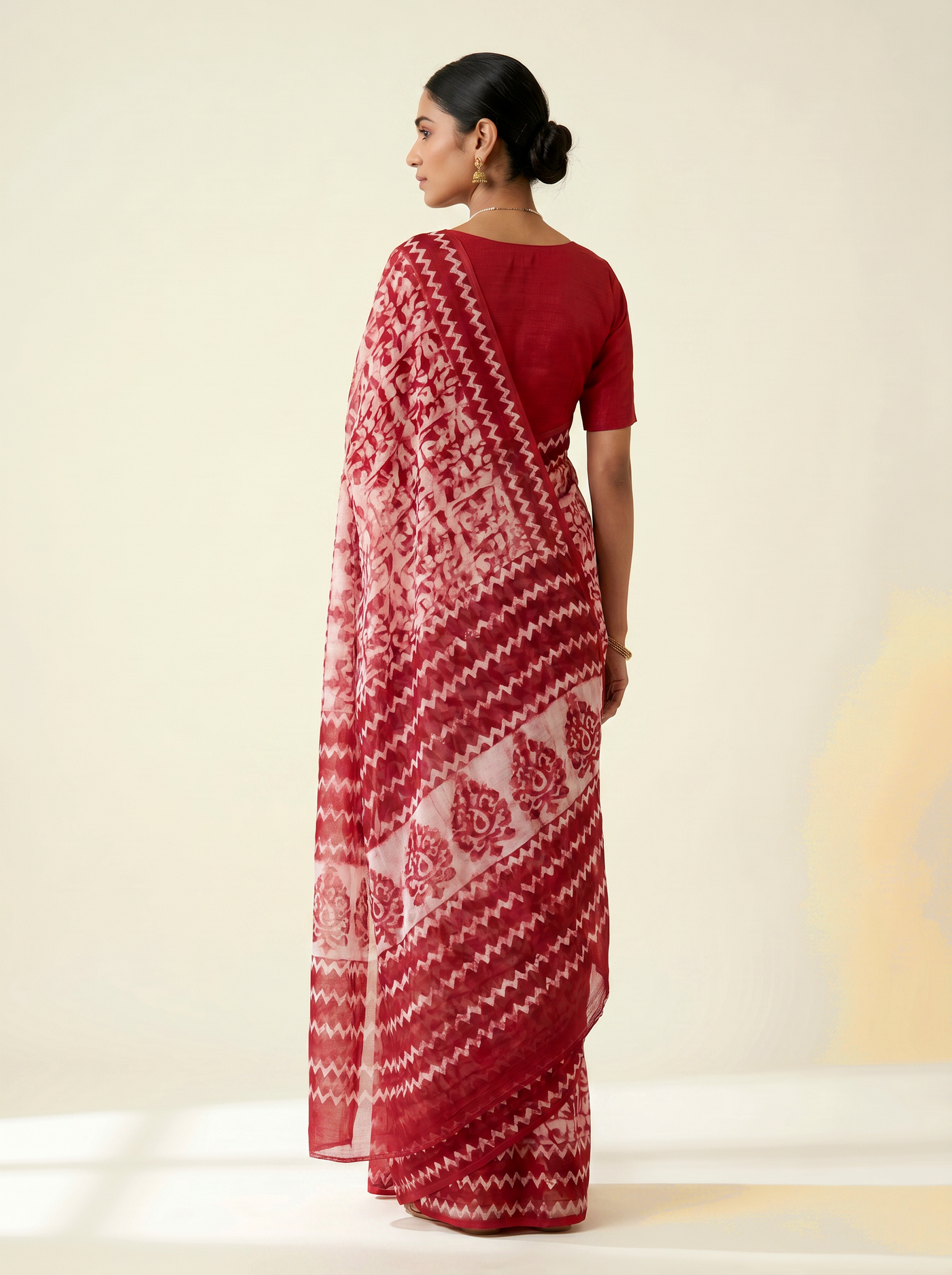 Pure Double Diamond Chiffon Saree | Crimson Bagru Handblock Ajrakh Printed | Natural Dye | Nazakat image 3