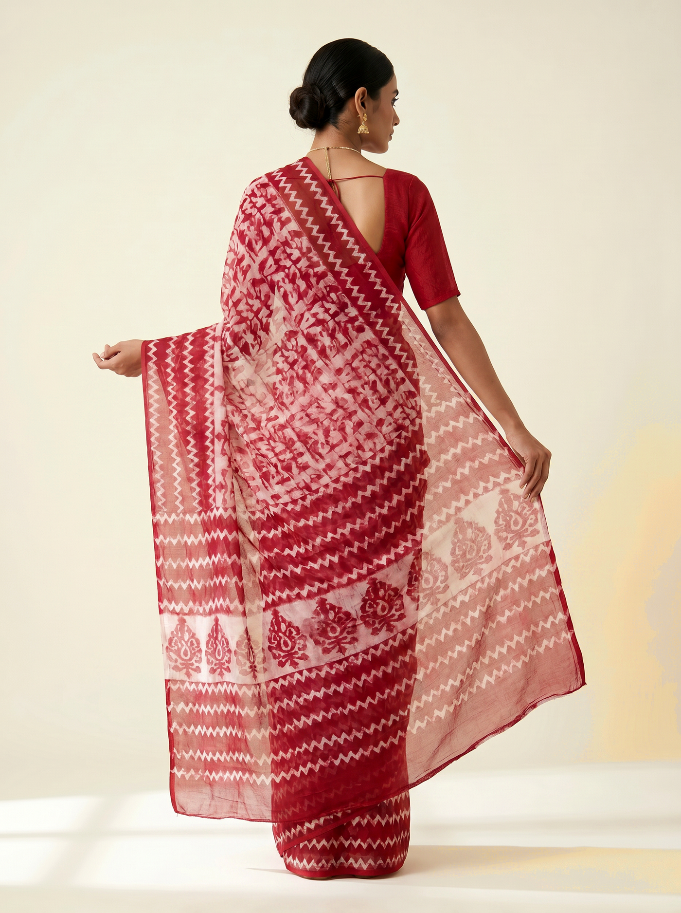 Pure Double Diamond Chiffon Saree | Crimson Bagru Handblock Ajrakh Printed | Natural Dye | Nazakat image 4