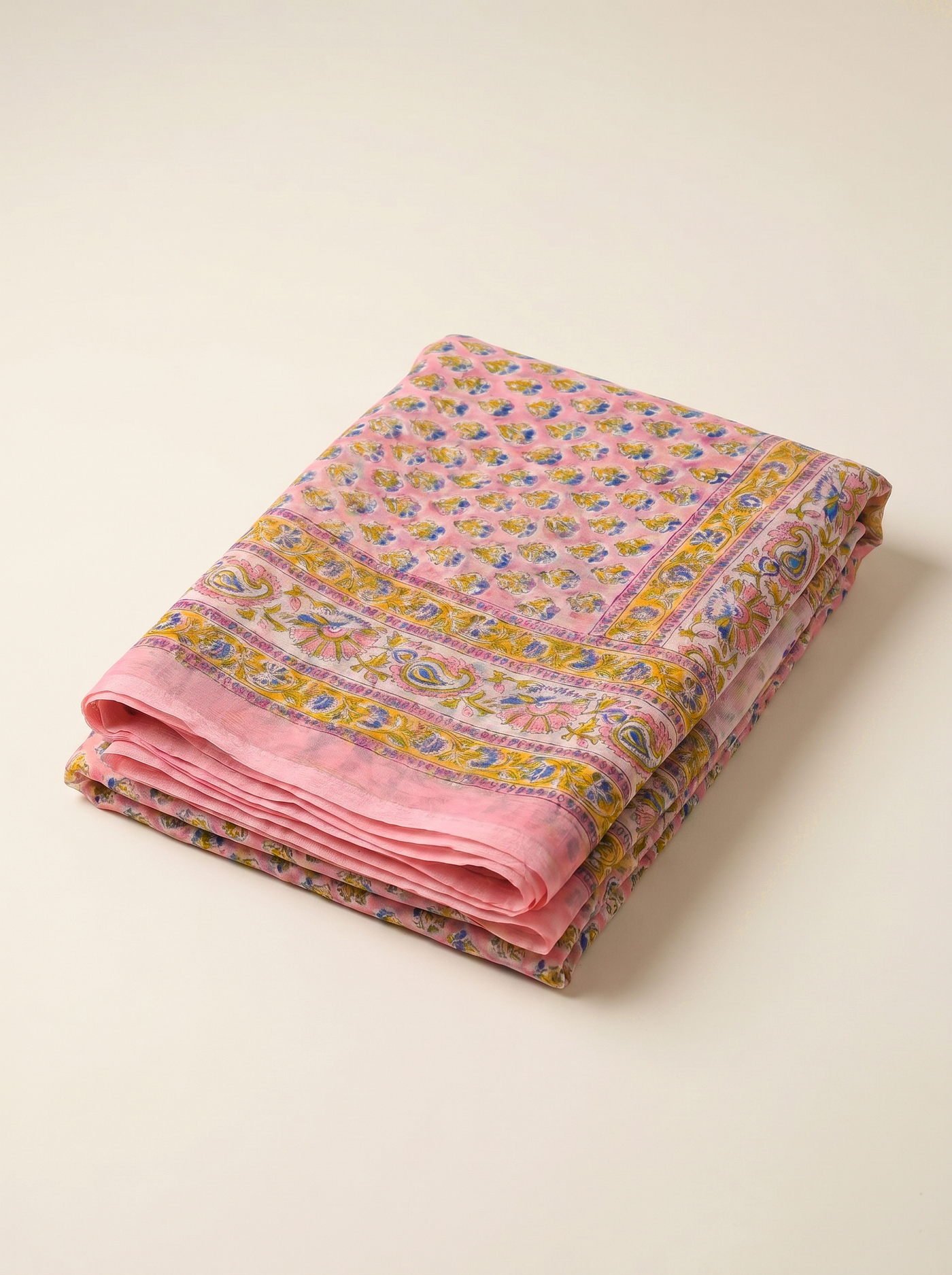 Pure Double Diamond Chiffon Saree | Deep Red + Dusty Pink + Beige Bagru Handblock Ajrakh Print | Natural Dye | Nazakat image 5