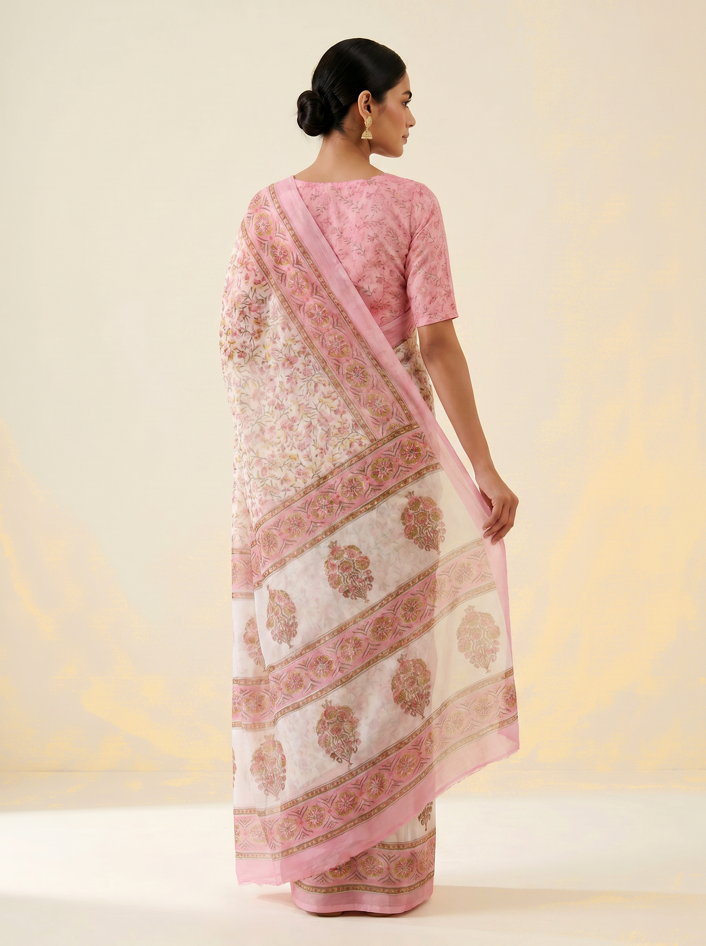 Pure Double Diamond Chiffon Saree | Deep Red + Off White + Silver Grey + Ochre + Grey Bagru Handblock Ajrakh Print | Natural Dye | Nazakat image 3