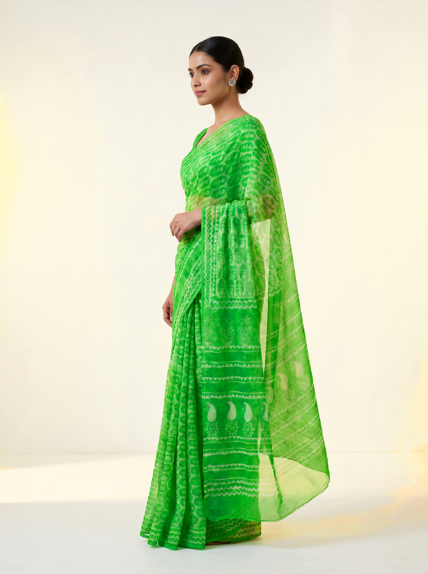 Pure Double Diamond Chiffon Saree | Assorted Bagru Handblock Ajrakh Self Design | Natural Dye | Nazakat image 2