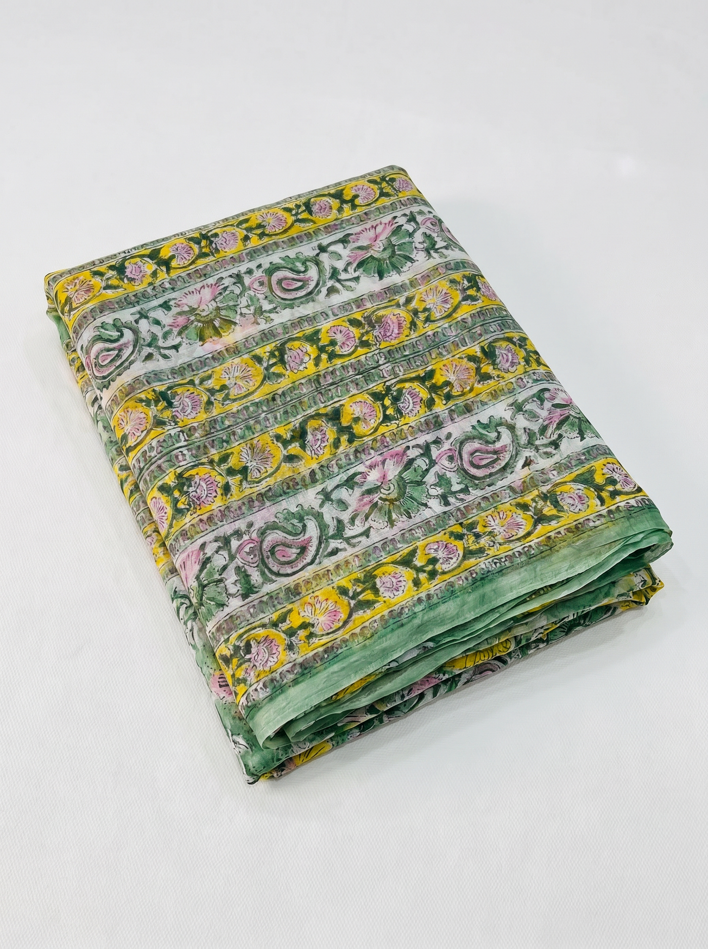 Pure Double Diamond Chiffon Saree | Ochre + Grey Bagru Handblock Ajrakh Print | Natural Dye | Nazakat image 5