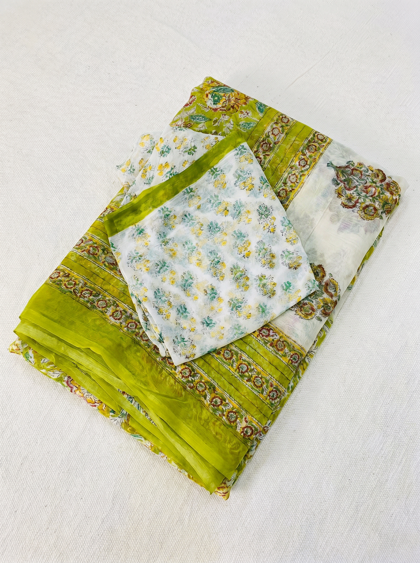 Pure Double Diamond Chiffon Saree | Off White + Ochre Bagru Handblock Ajrakh Print | Natural Dye | Nazakat image 5