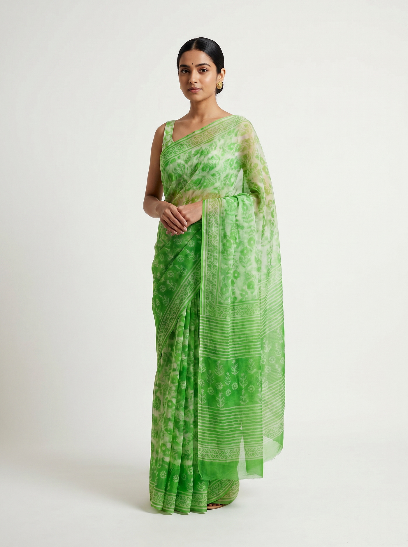 Assorted pure double diamond chiffon saree with Bagru Ajrakh print