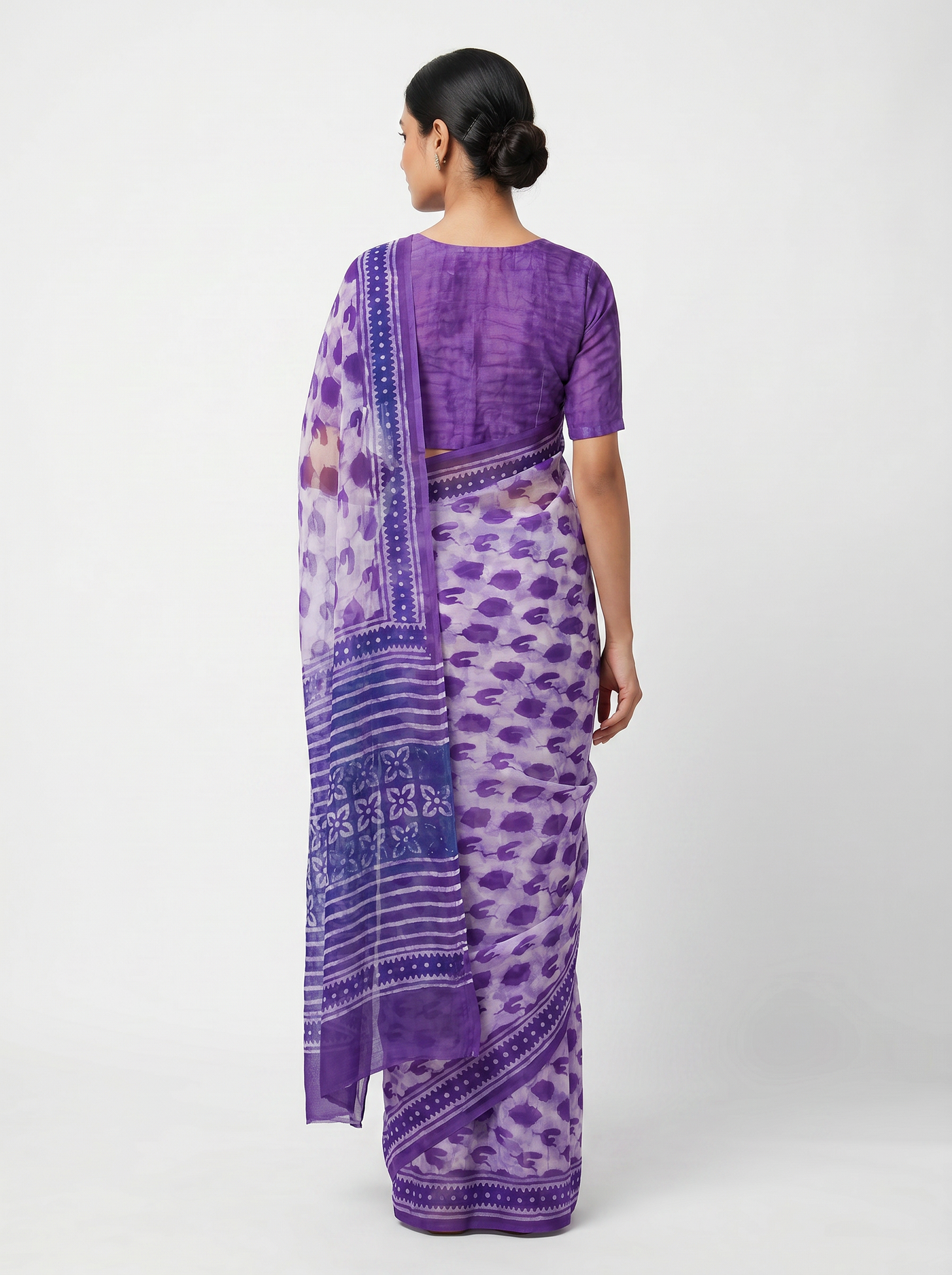 Pure Double Diamond Chiffon Saree | Violet Bagru Handblock Ajrakh Printed | Natural Dye | Nazakat | Design 2 image 3