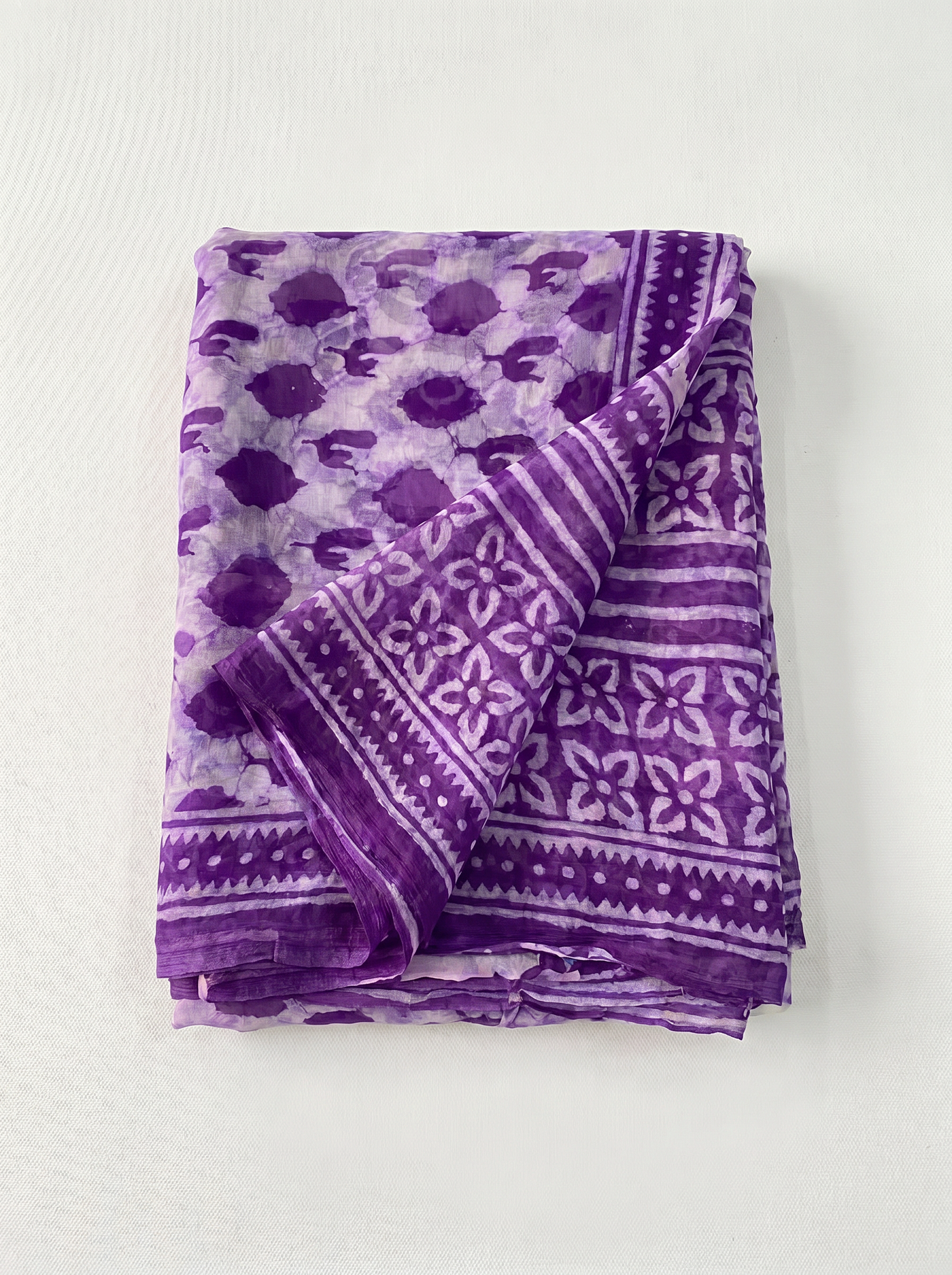 Pure Double Diamond Chiffon Saree | Violet Bagru Handblock Ajrakh Printed | Natural Dye | Nazakat | Design 2 image 5
