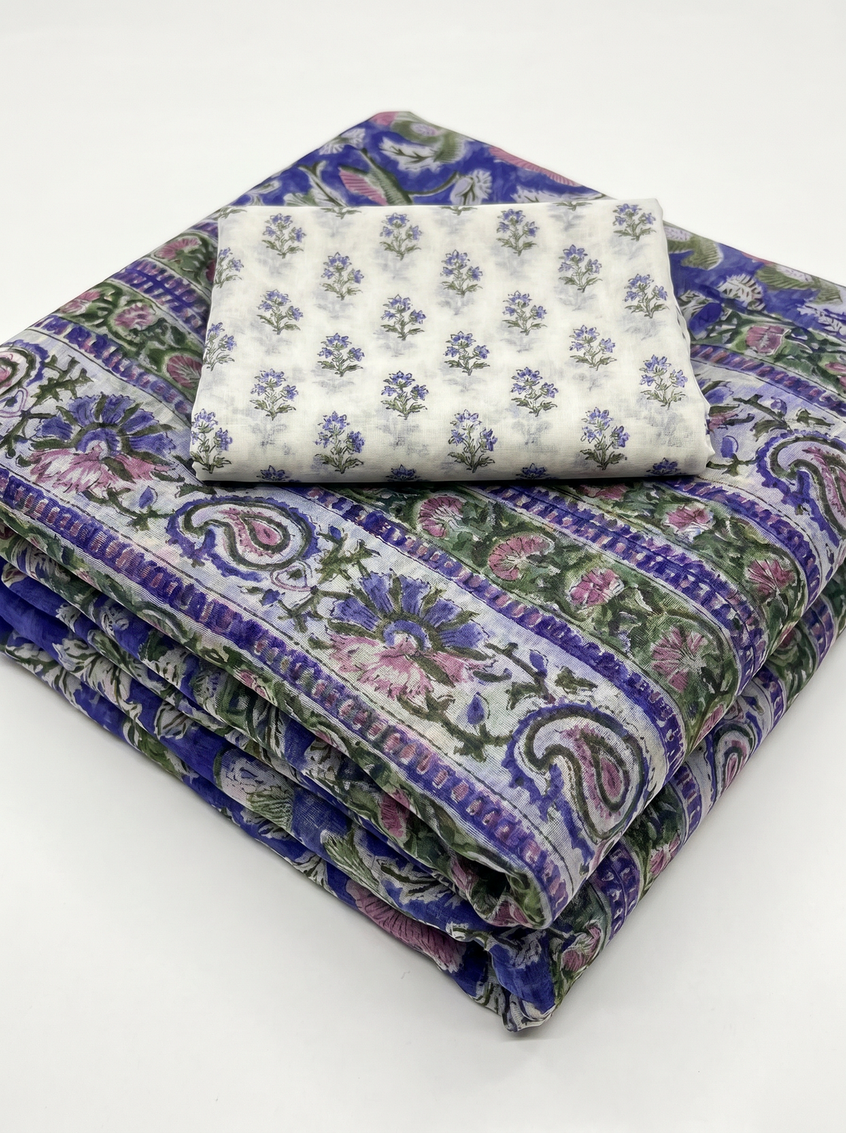 Pure Double Diamond Chiffon Saree | Teal Blue + Grey + Violet Bagru Handblock Ajrakh Print | Natural Dye | Nazakat image 5