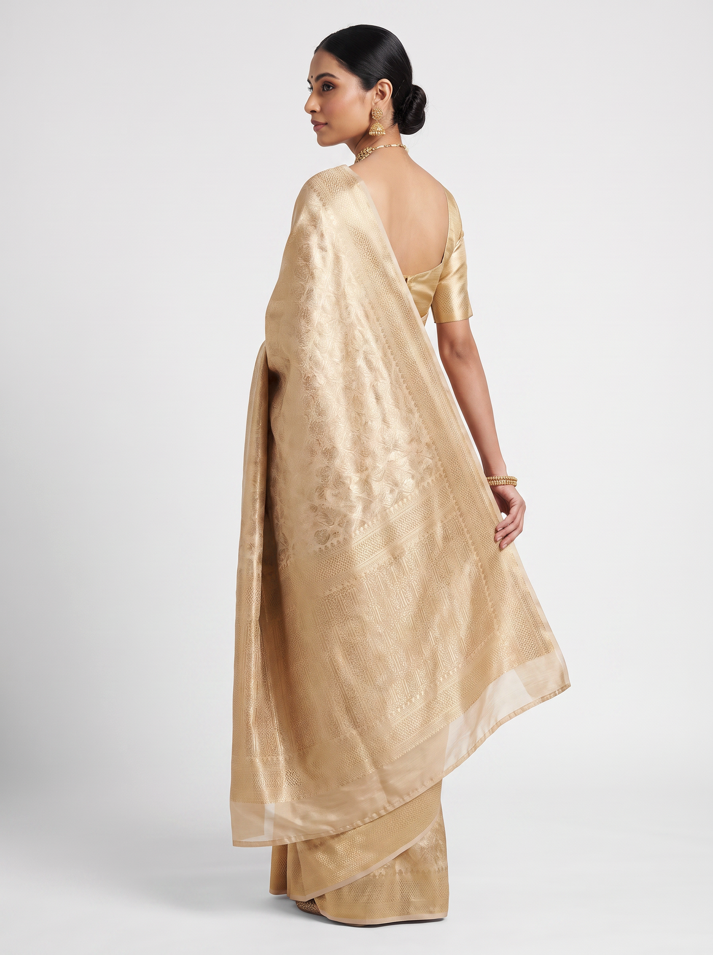 Pure Tissue Silk Saree | Off White + Beige Brocade Woven Zari | Self Design Zari Border | Pahiza Sarees image 3