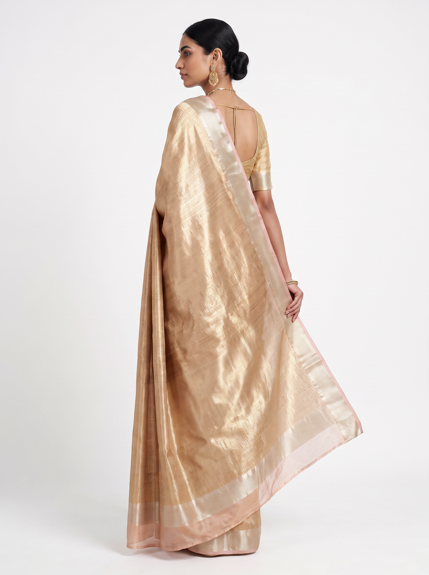 Pure Tissue Silk Saree | Brick Red + Peach Brocade Woven Zari | Contrast Zari Border | Pahiza Sarees image 3