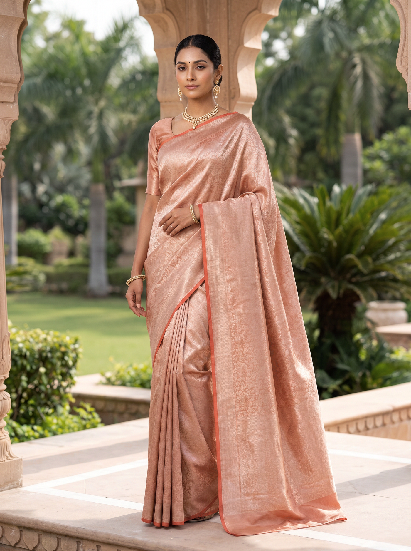 Pure Tissue Silk Saree | Brick Red + Terracotta Brocade Woven Zari | Contrast Zari Border | Pahiza Sarees image 4