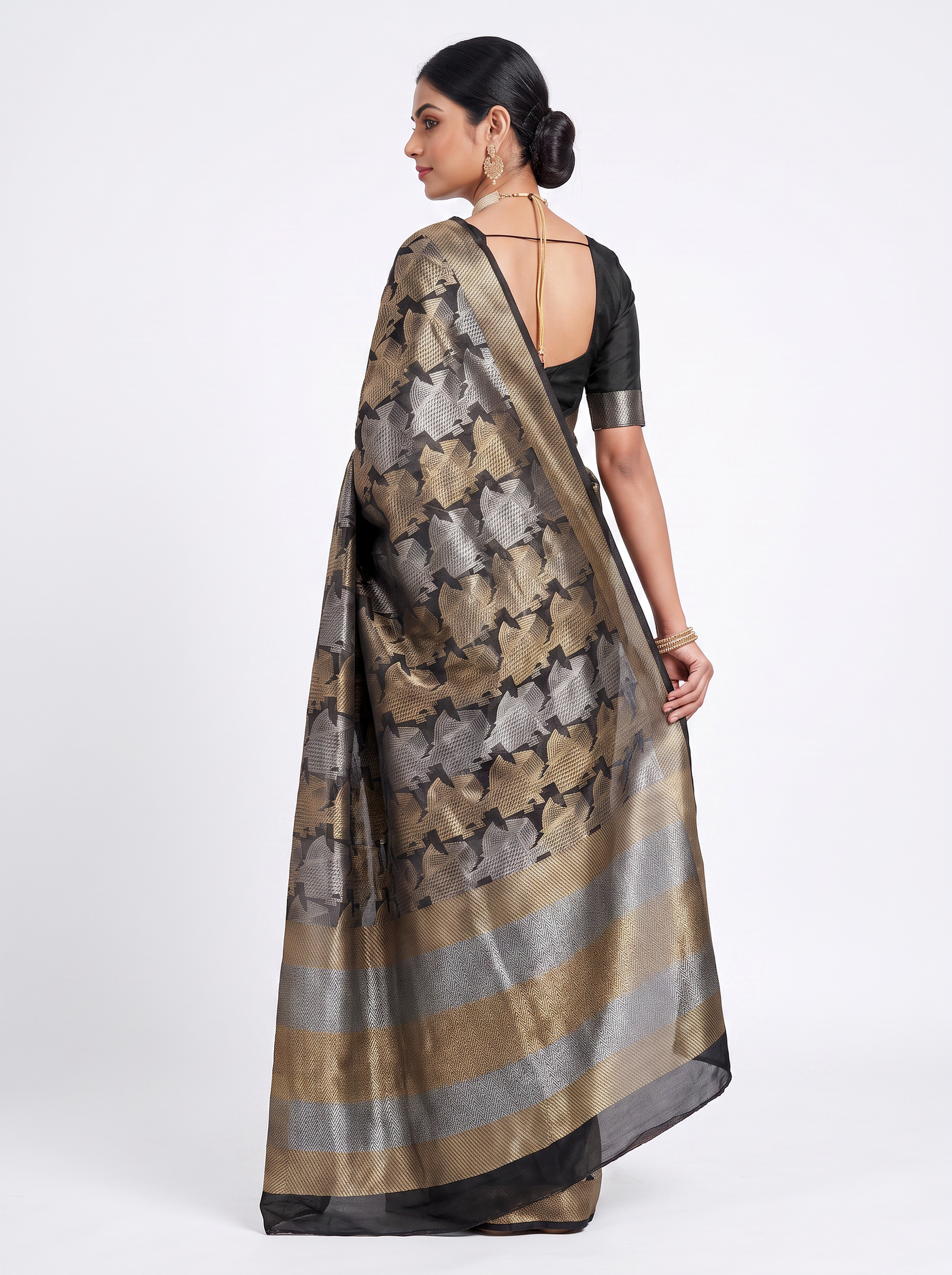 Pure Tissue Silk Saree | Burnt Orange + Grey Brocade Woven Zari | Self Design Zari Border | Pahiza Sarees image 3