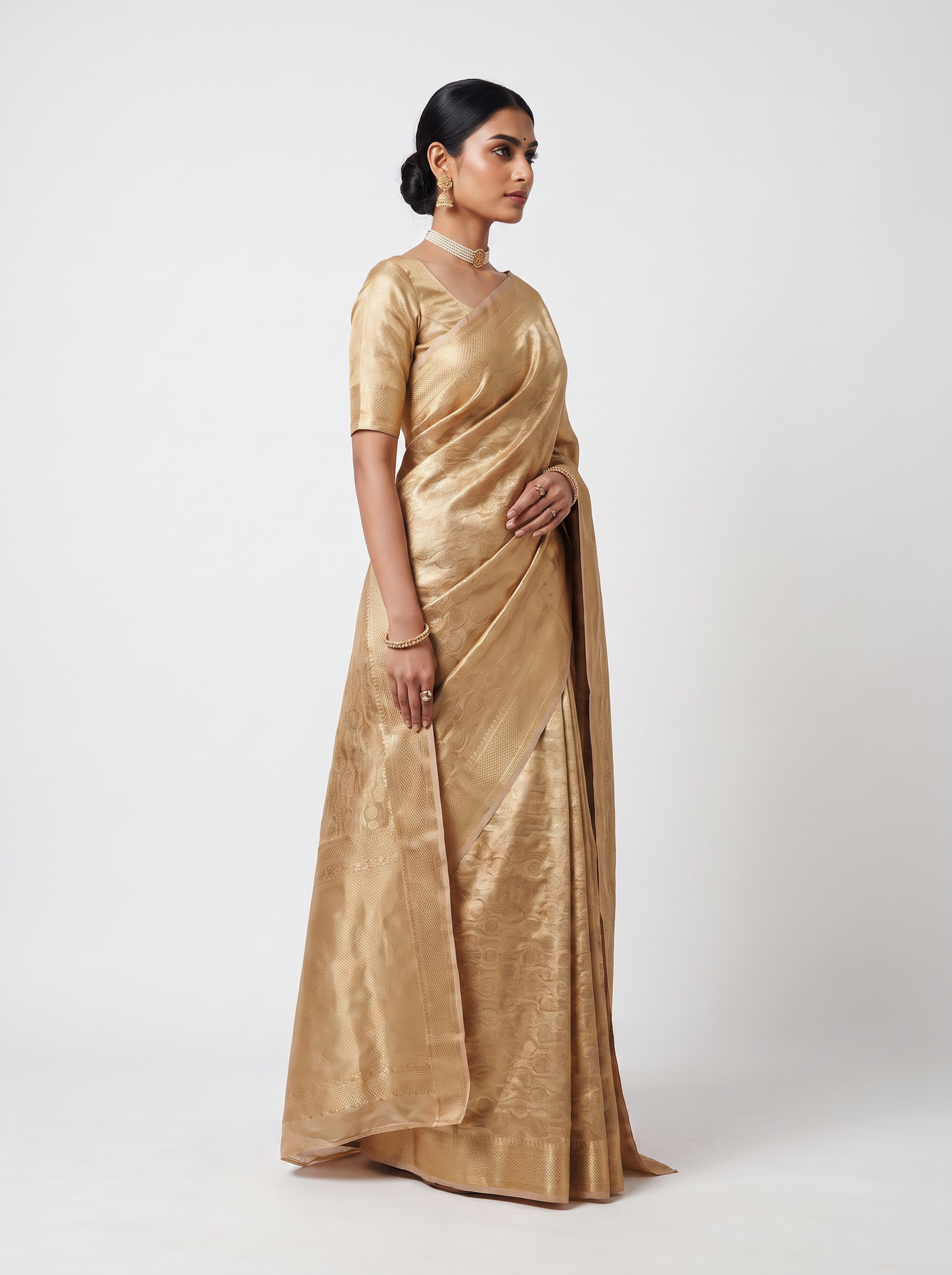 Pure Tissue Silk Saree | Burnt Orange + Honey Yellow Brocade Woven Zari | Contrast Zari Border | Pahiza Sarees image 2