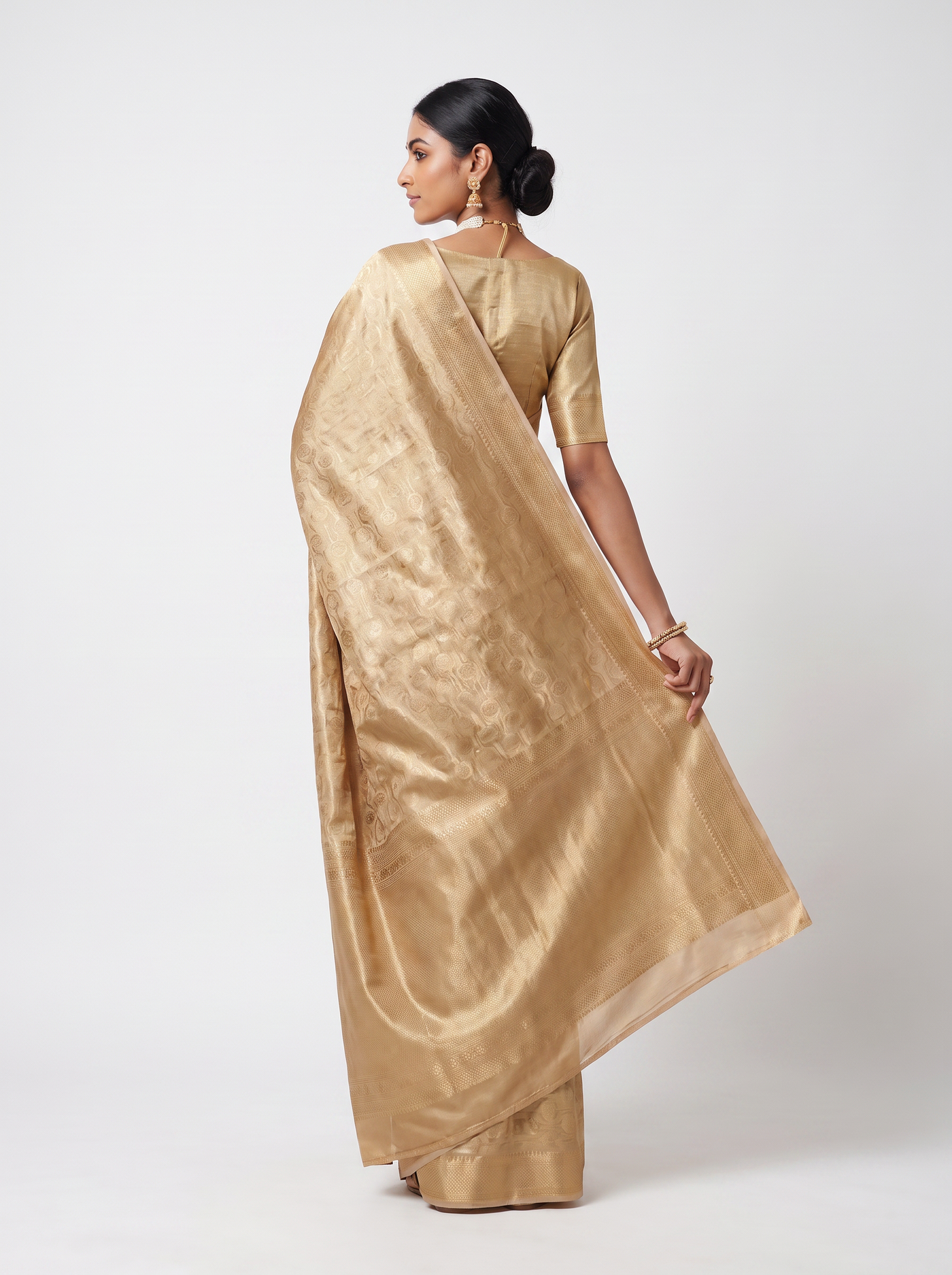 Pure Tissue Silk Saree | Burnt Orange + Honey Yellow Brocade Woven Zari | Contrast Zari Border | Pahiza Sarees image 3