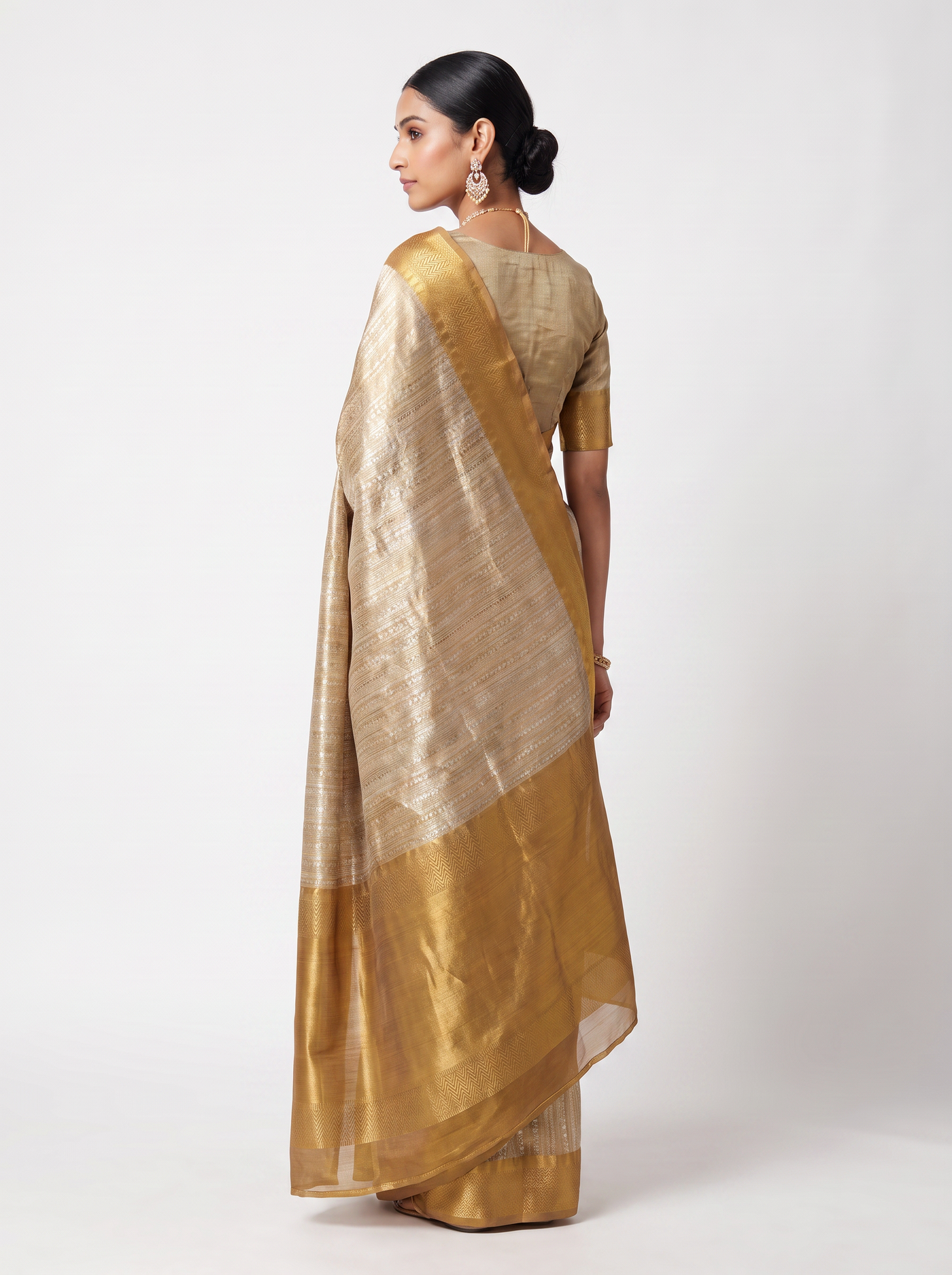Pure Tissue Silk Saree | Burnt Orange + Honey Yellow Brocade Woven Zari | Self Design Zari Border | Pahiza Sarees | Design 24 image 2