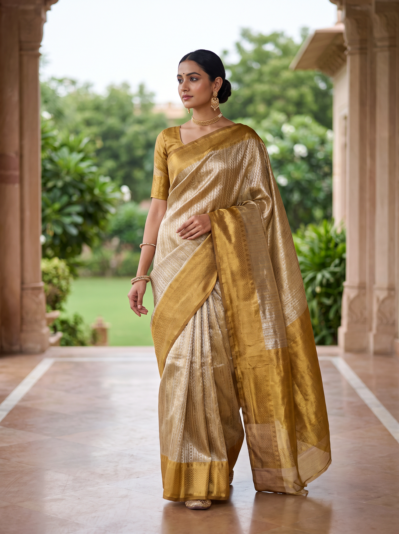Pure Tissue Silk Saree | Burnt Orange + Honey Yellow Brocade Woven Zari | Self Design Zari Border | Pahiza Sarees | Design 24 image 3