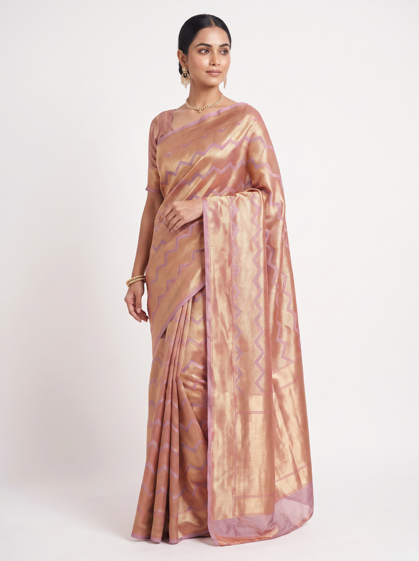 Pure Tissue Silk Saree | Deep Red + Dusty Pink Brocade Woven Zari | Self Design Zari Border | Pahiza Sarees image 2