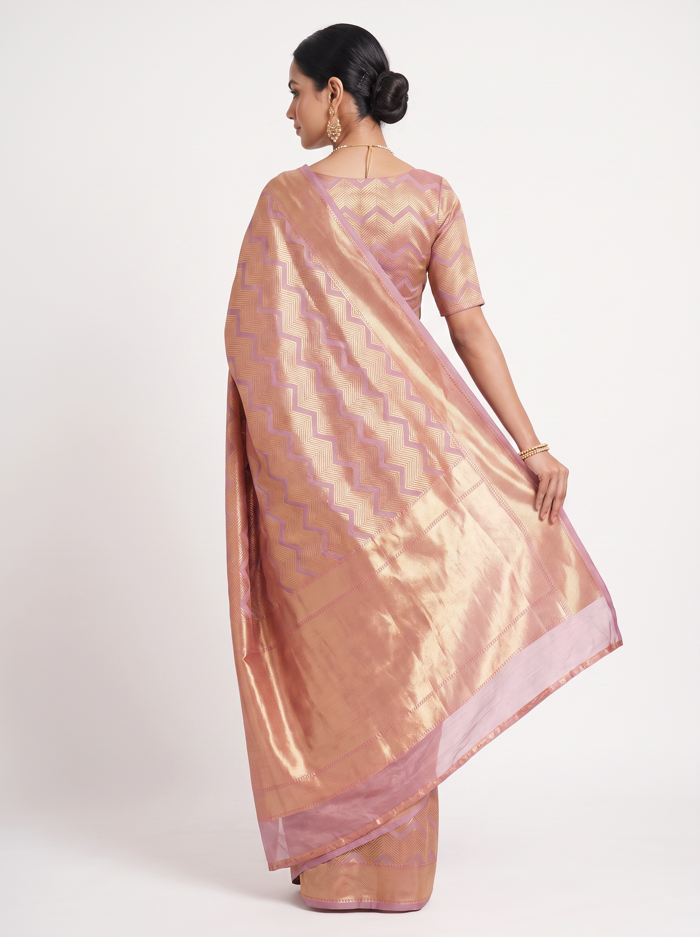 Pure Tissue Silk Saree | Deep Red + Dusty Pink Brocade Woven Zari | Self Design Zari Border | Pahiza Sarees image 3