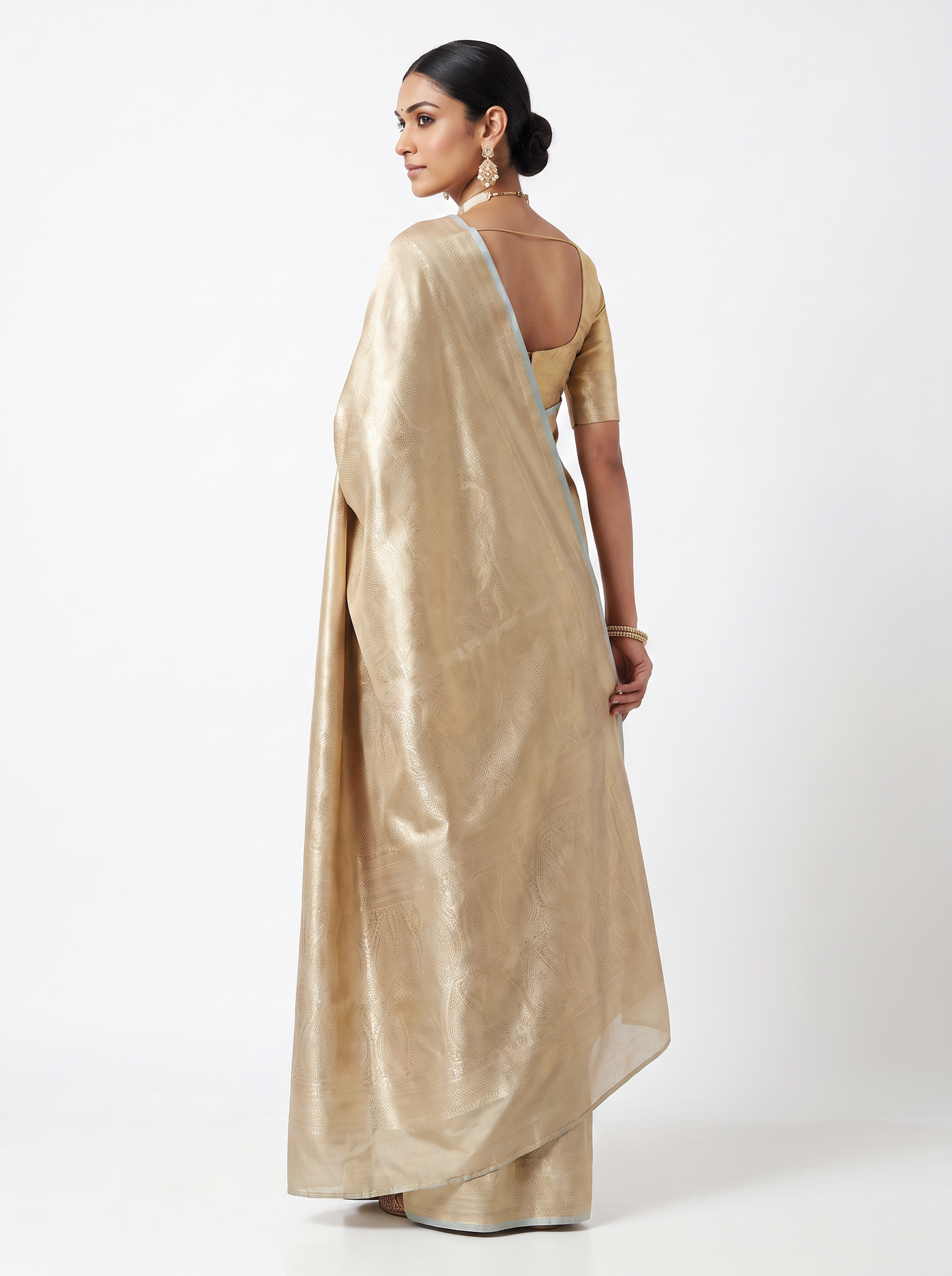 Pure Tissue Silk Saree | Silver Grey + Grey + Honey Yellow Brocade Woven Zari | Contrast Zari Border | Pahiza Sarees image 3