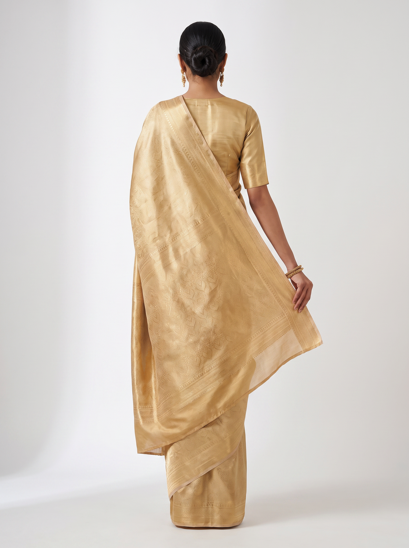 Pure Tissue Silk Saree | Beige + Peach Brocade Woven Zari | Contrast Zari Border | Pahiza Sarees | Design 19 image 3