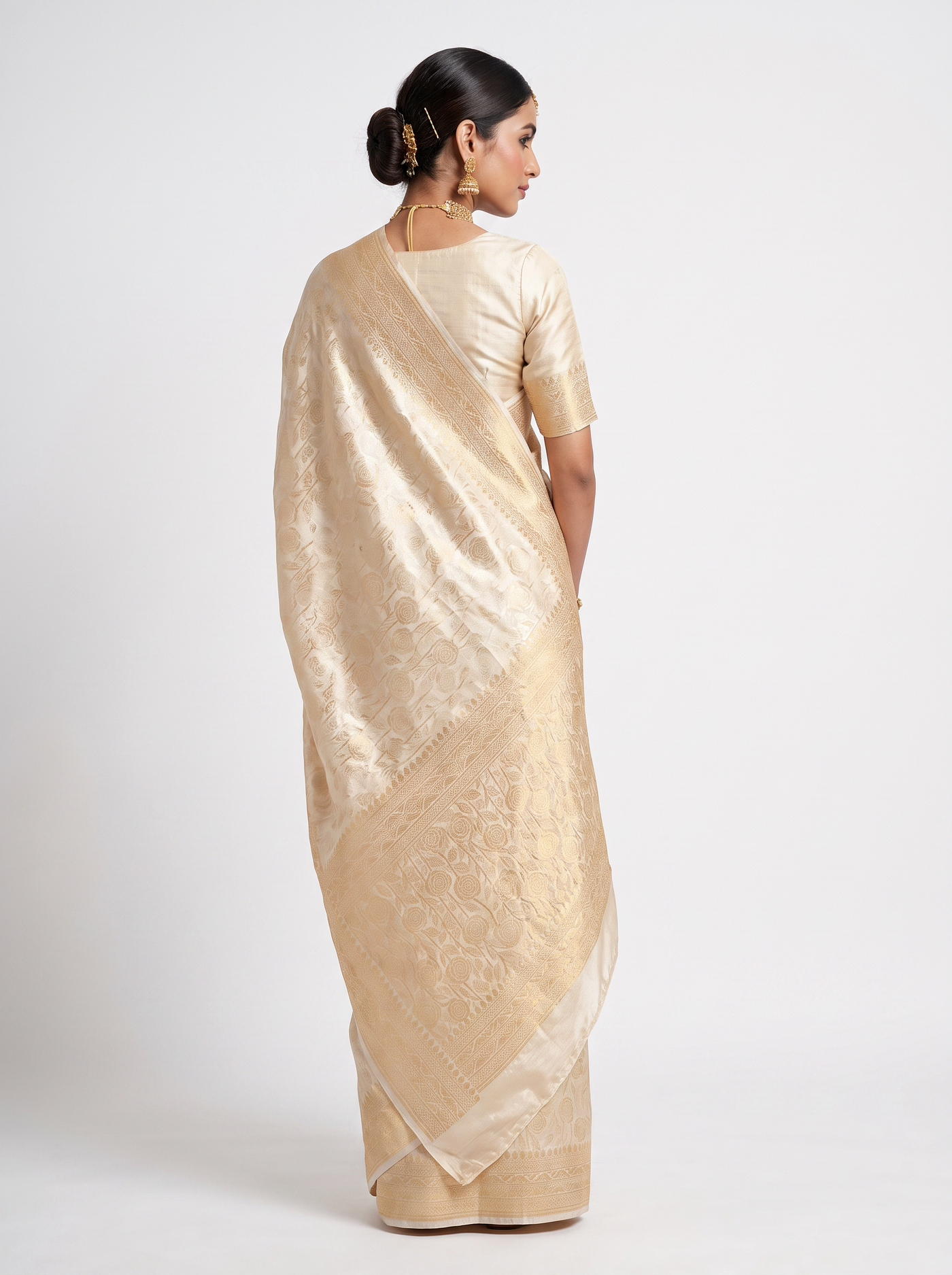 Pure Tissue Silk Saree | Beige + Peach Brocade Woven Zari | Contrast Zari Border | Pahiza Sarees | Design 20 image 3