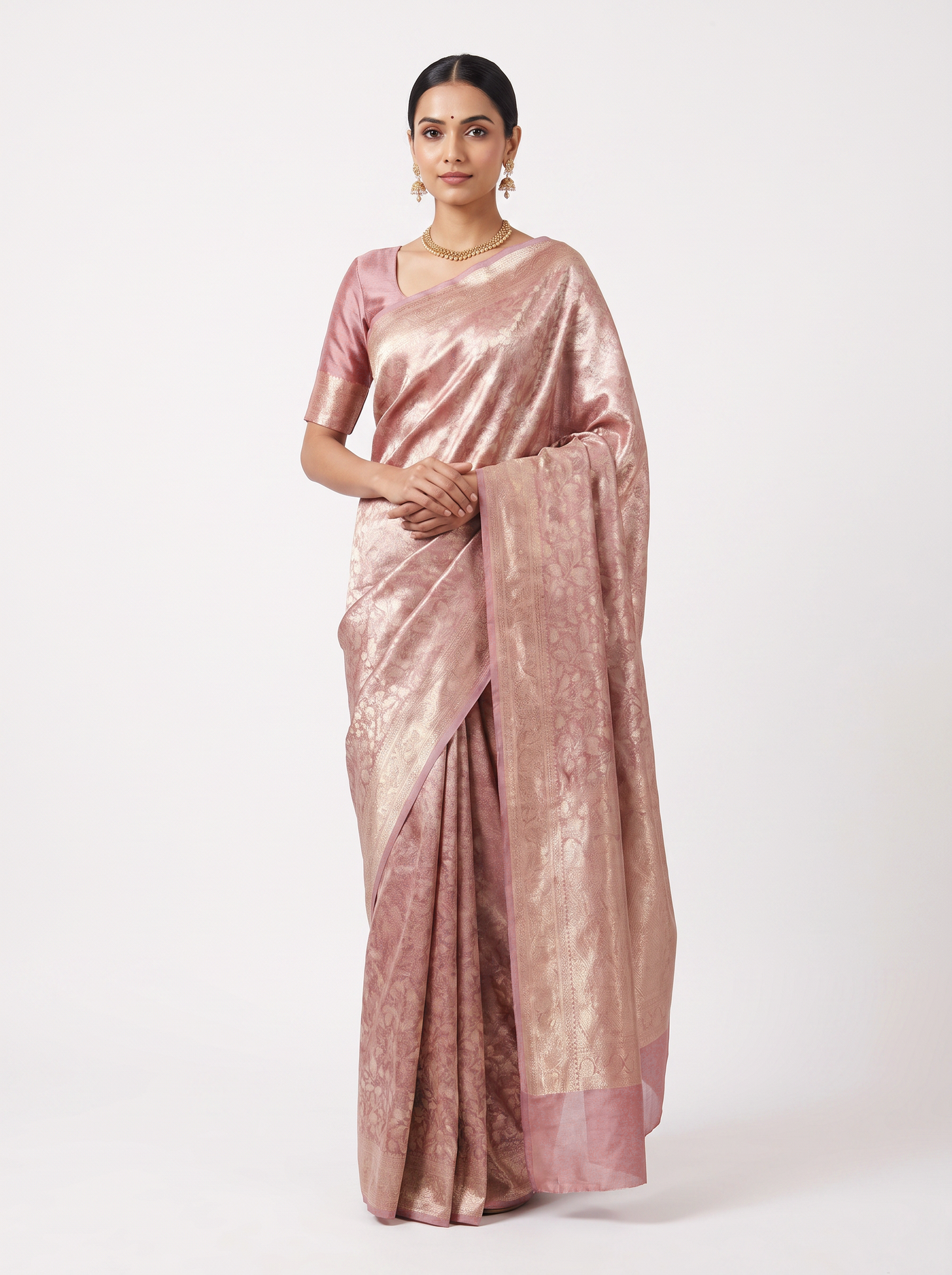 Terracotta + Grey pure tissue silk brocade saree with woven zari