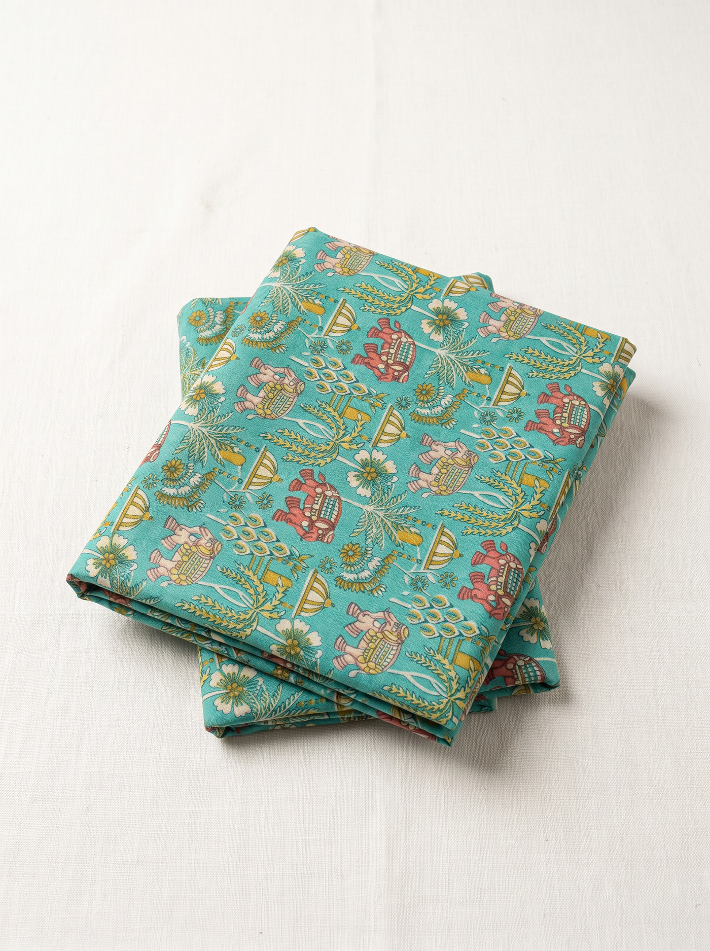 Turquoise Sanganeri Print Cotton Than Fabric sold by meter at Bana