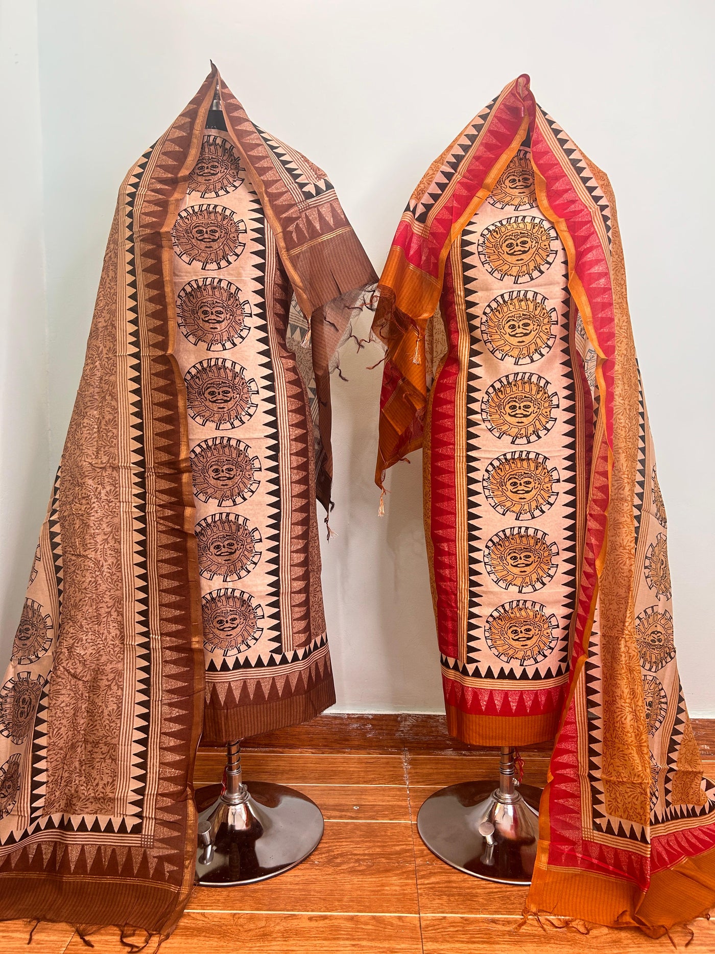 Brick Red + Terracotta Maheshwari silk suit material unstitched 3 piece set