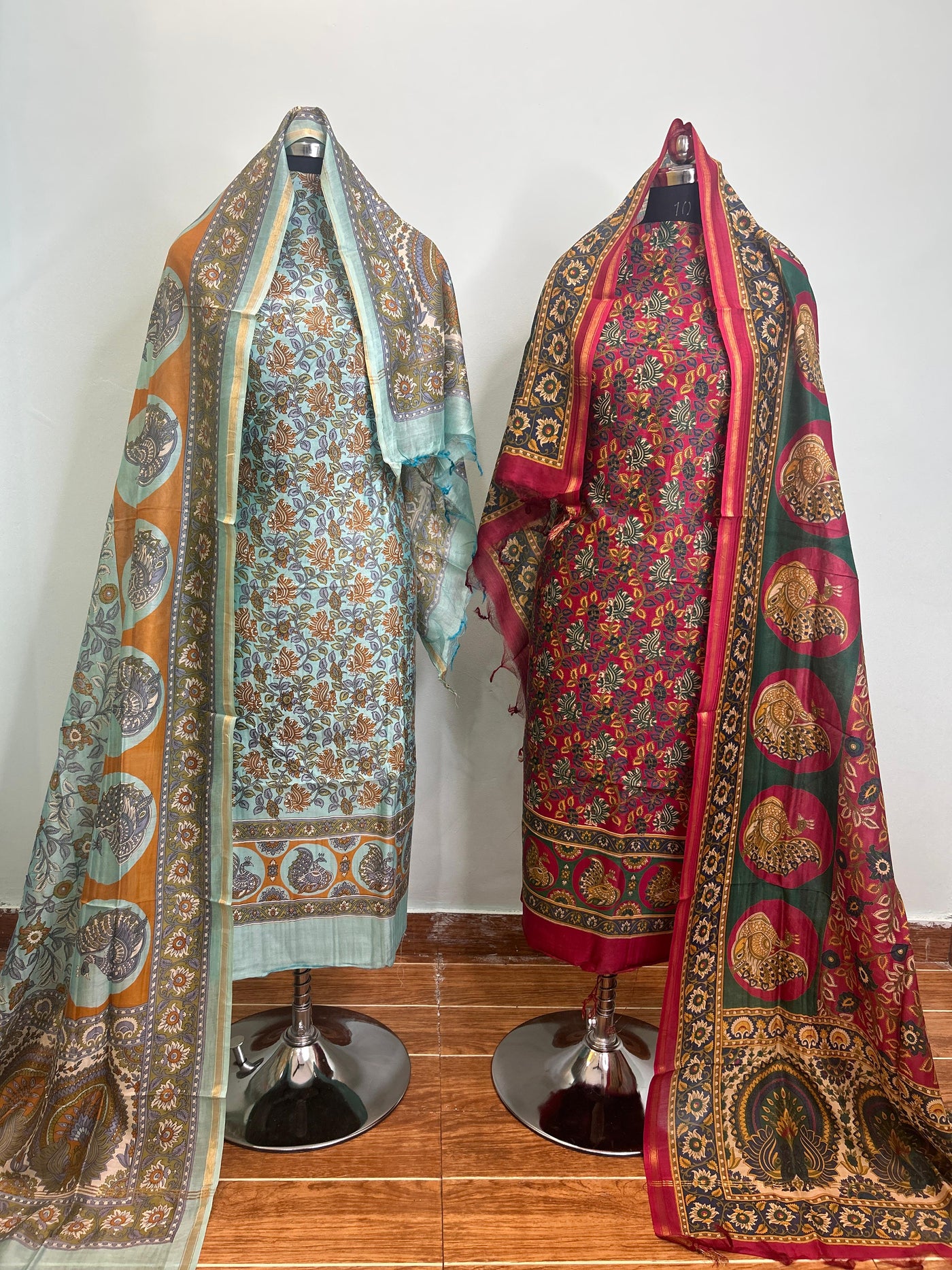 Grey + Wine Maheshwari silk suit material unstitched 3 piece set