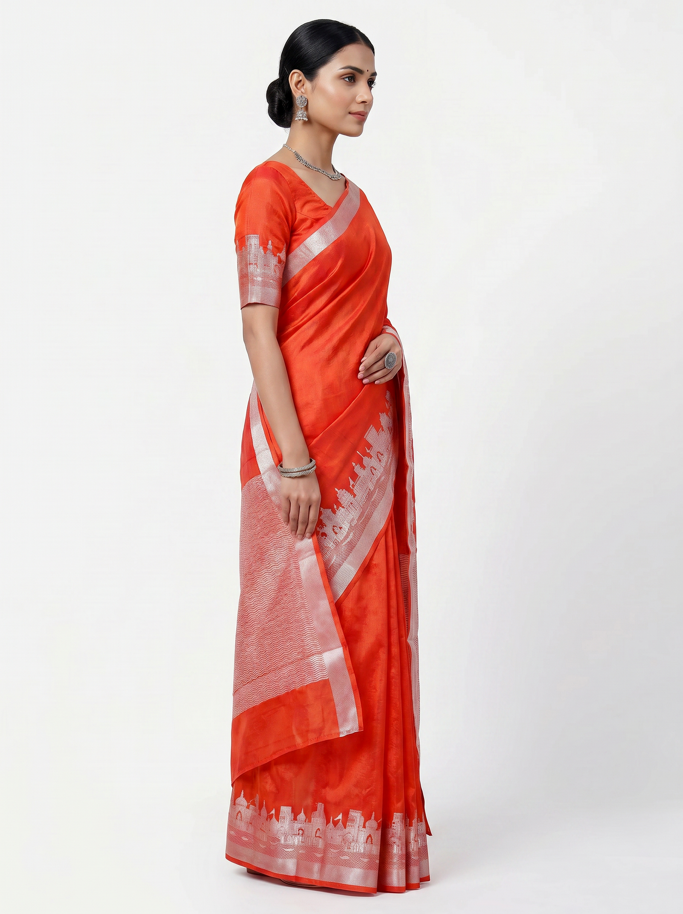 Meenakshi Silk Saree | Multi Color + Crimson Festive Silk | Coordinated Border | Reshmi Sarees image 2