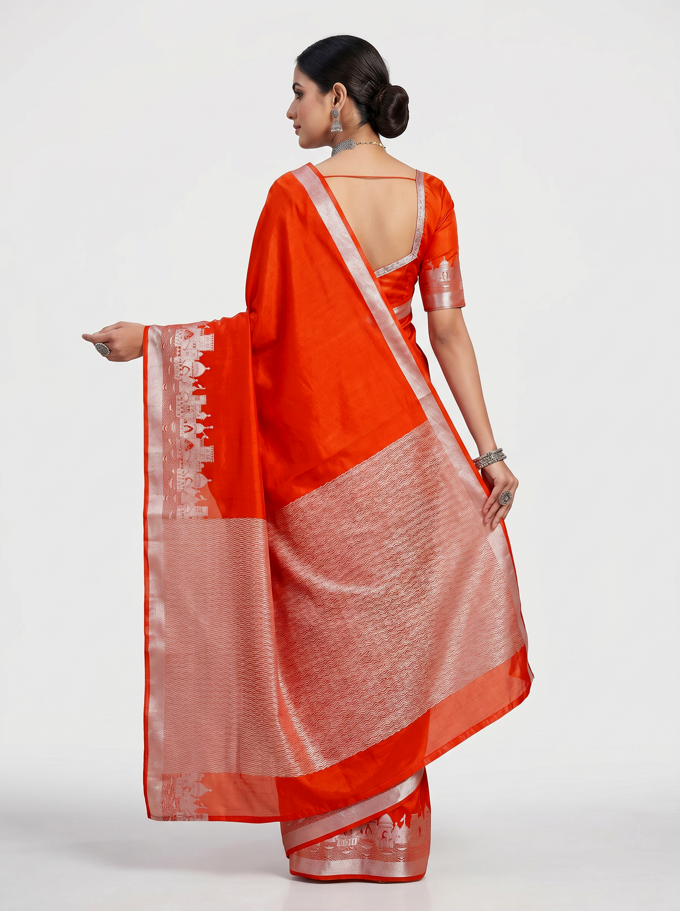 Meenakshi Silk Saree | Multi Color + Crimson Festive Silk | Coordinated Border | Reshmi Sarees image 3