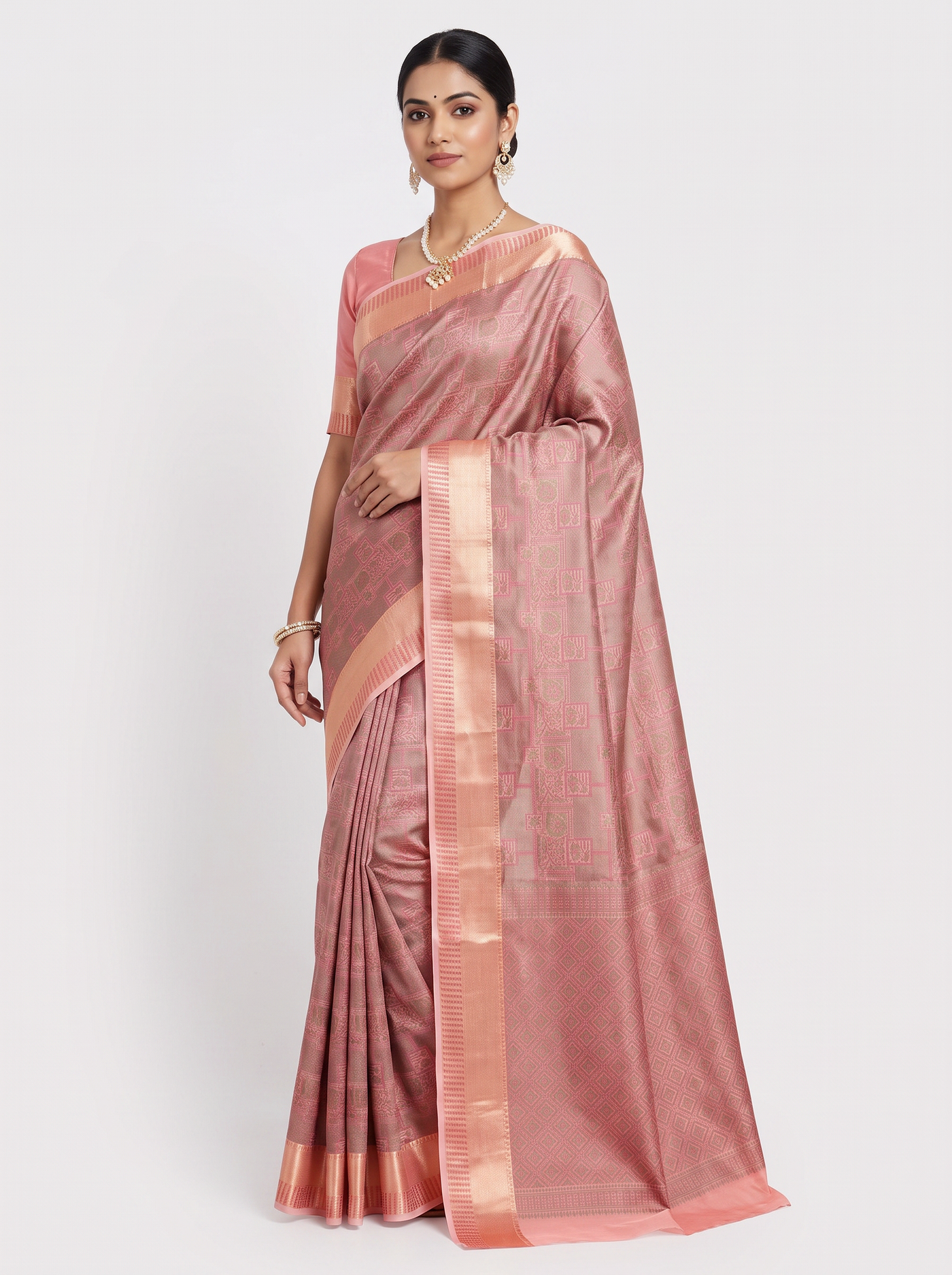 Deep Red Meenakshi silk saree with festive border