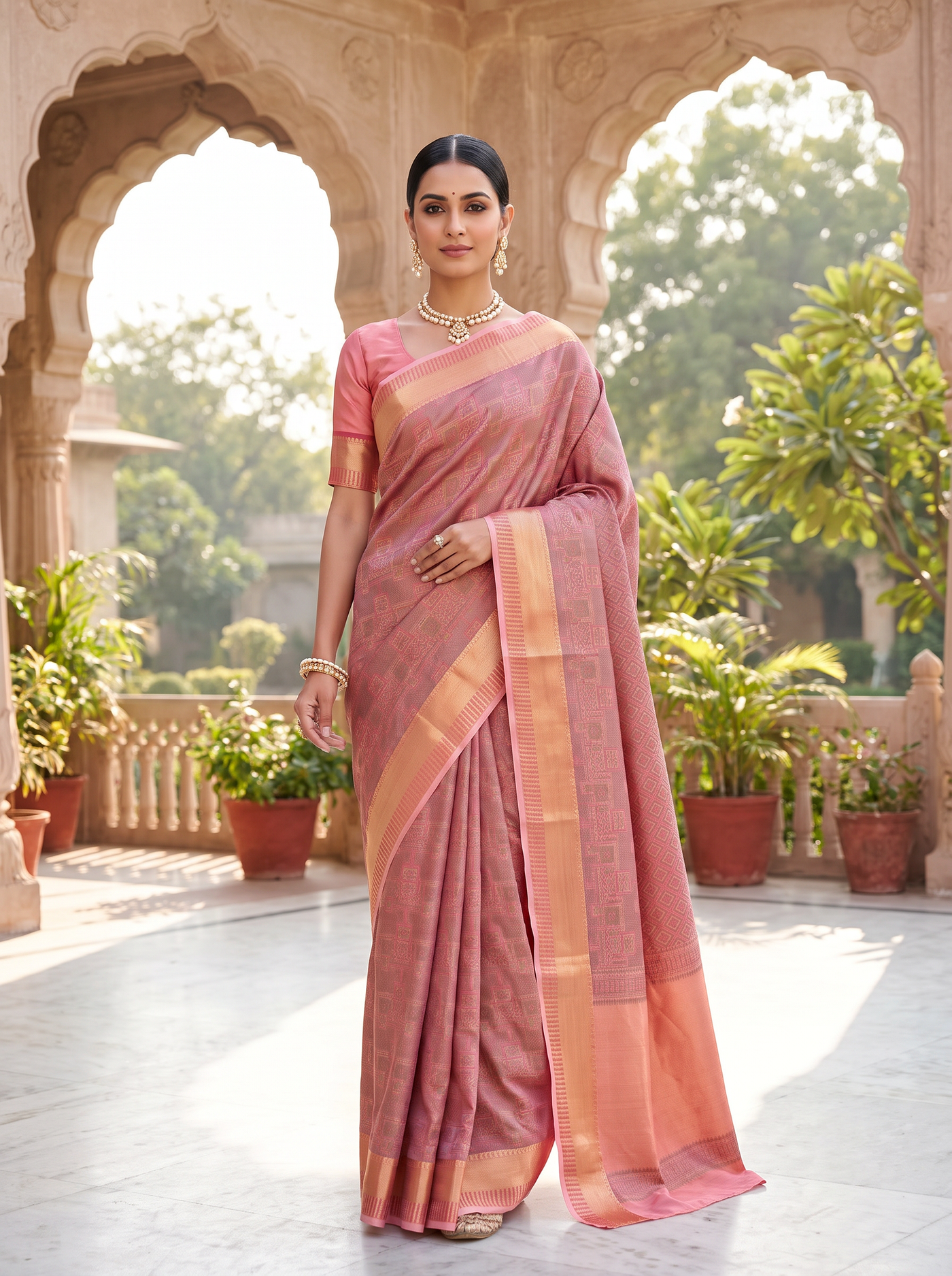 Meenakshi Silk Saree | Deep Red Festive Silk | Coordinated Border | Reshmi Sarees | Design 5 image 4