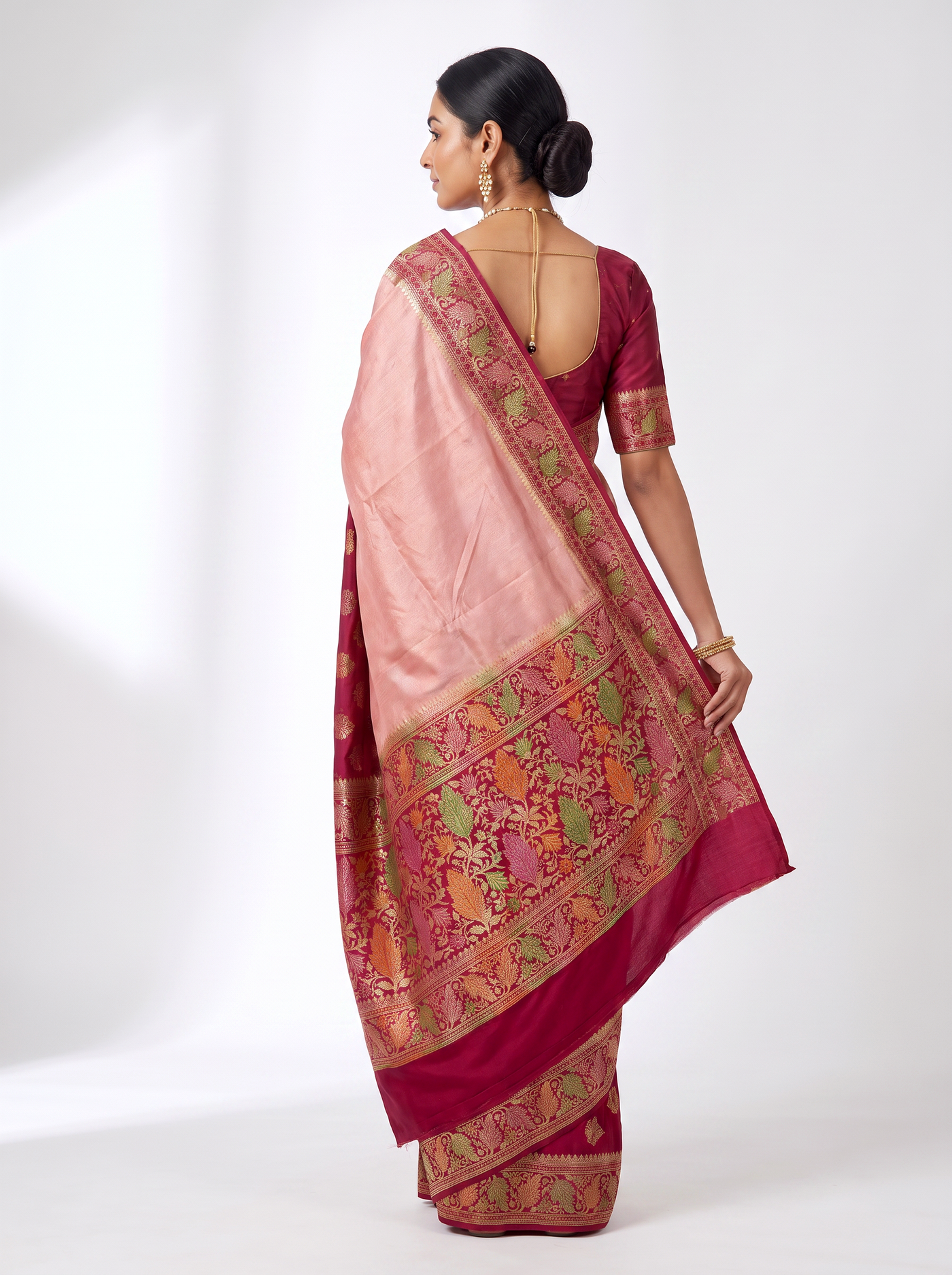 Meenakshi Silk Saree | Deep Red + Rose Pink + Beige Festive Silk | Coordinated Border | Reshmi Sarees image 3