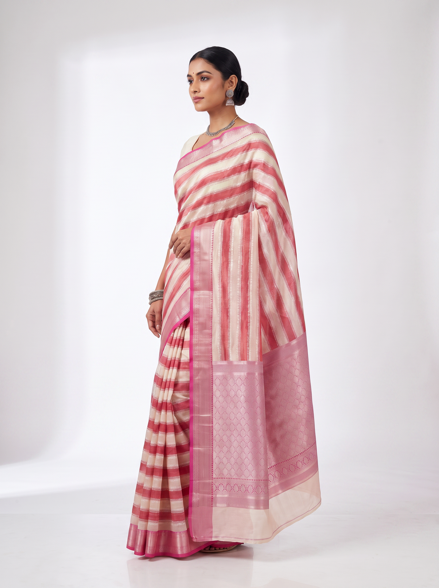 Meenakshi Silk Saree | Deep Red + Rose Pink Festive Silk | Contrast Border | Reshmi Sarees image 2