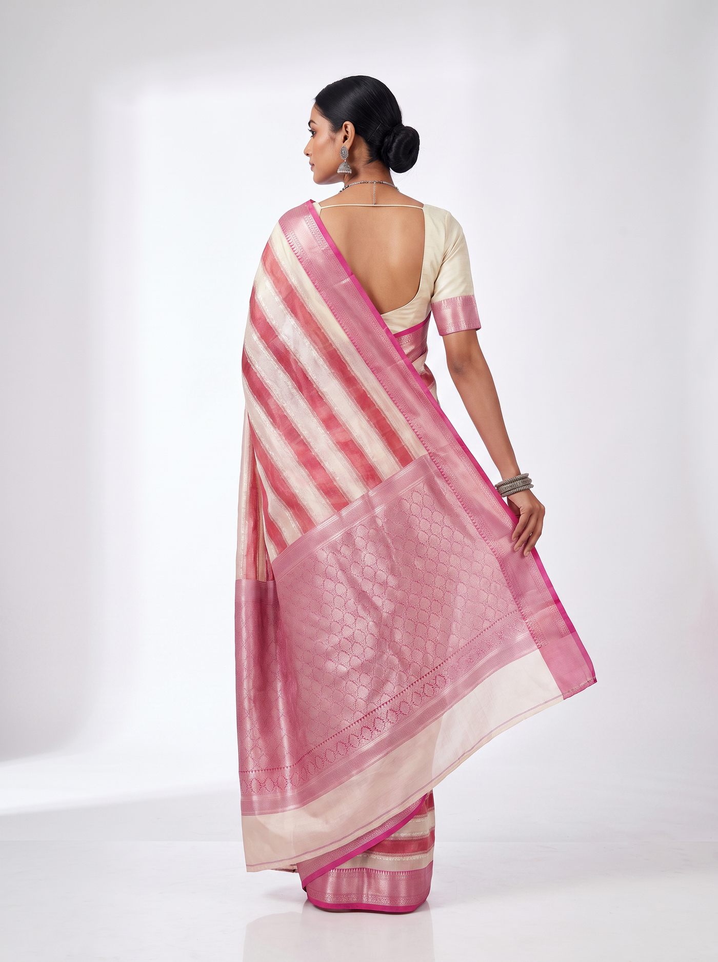Meenakshi Silk Saree | Deep Red + Rose Pink Festive Silk | Contrast Border | Reshmi Sarees image 3