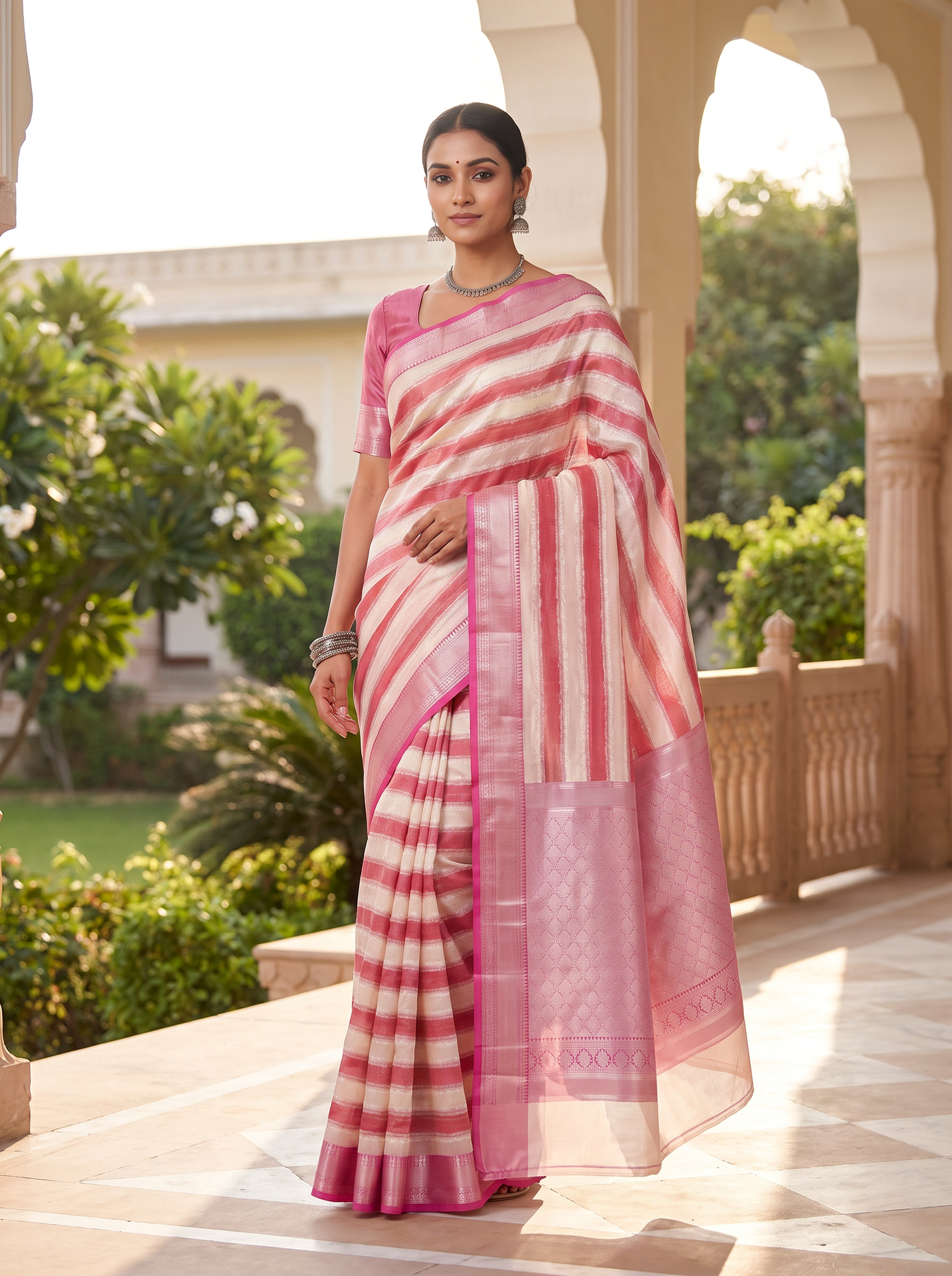 Meenakshi Silk Saree | Deep Red + Rose Pink Festive Silk | Contrast Border | Reshmi Sarees image 4