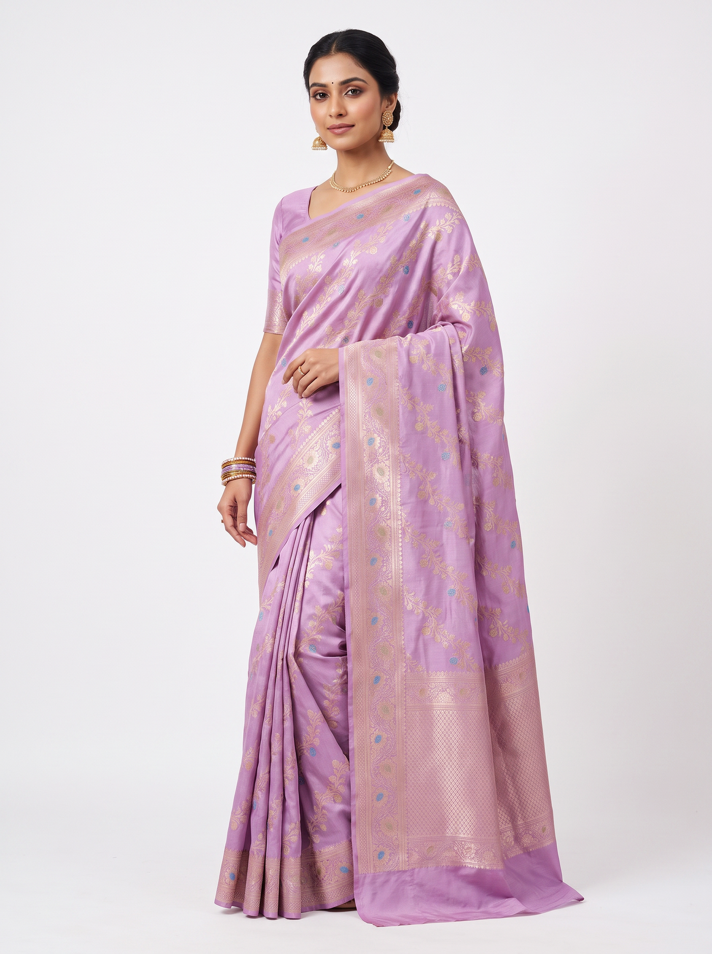 Dusty Pink + Beige Meenakshi silk saree with festive border
