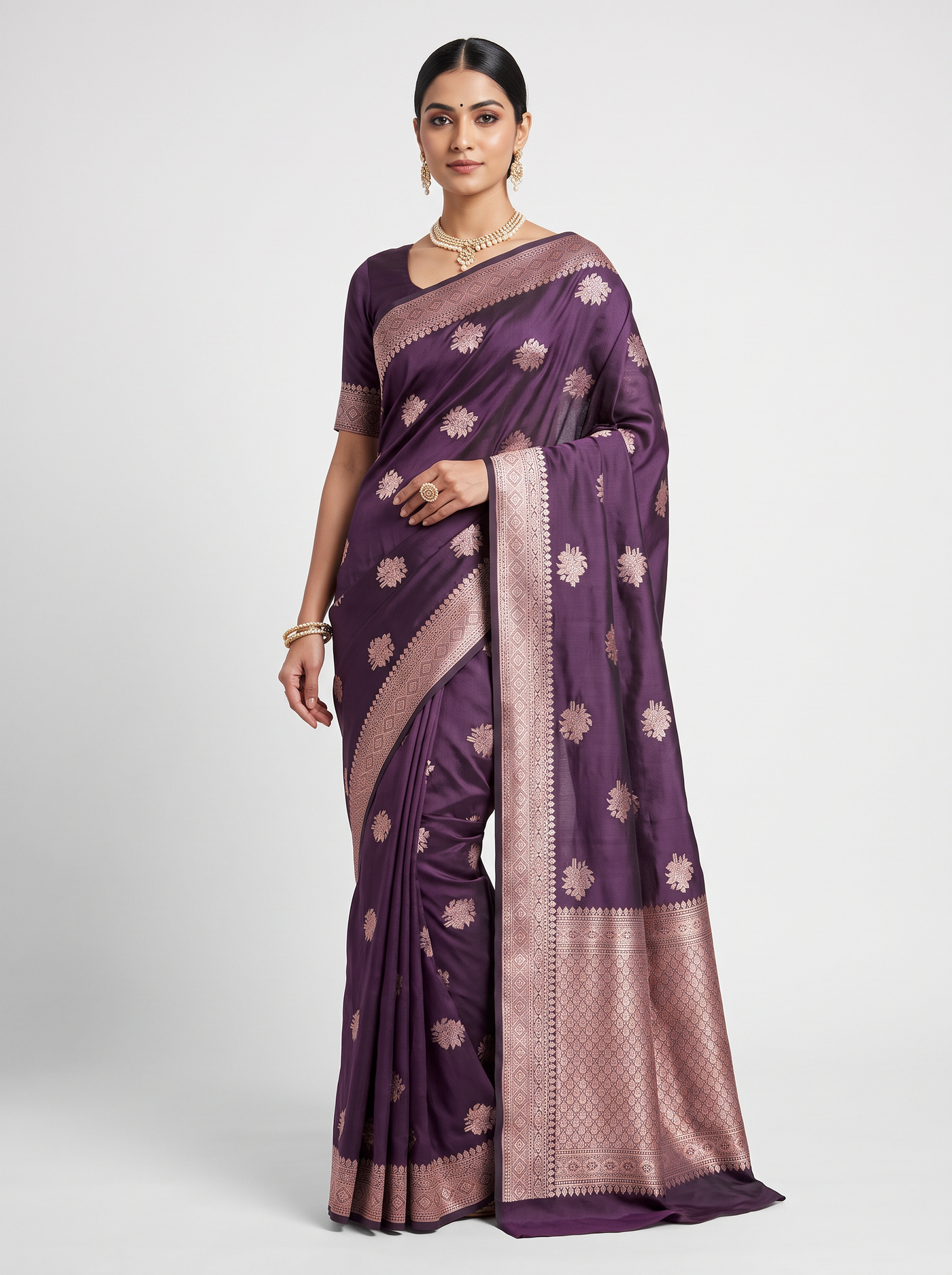Dusty Pink + Wine Meenakshi silk saree with festive border