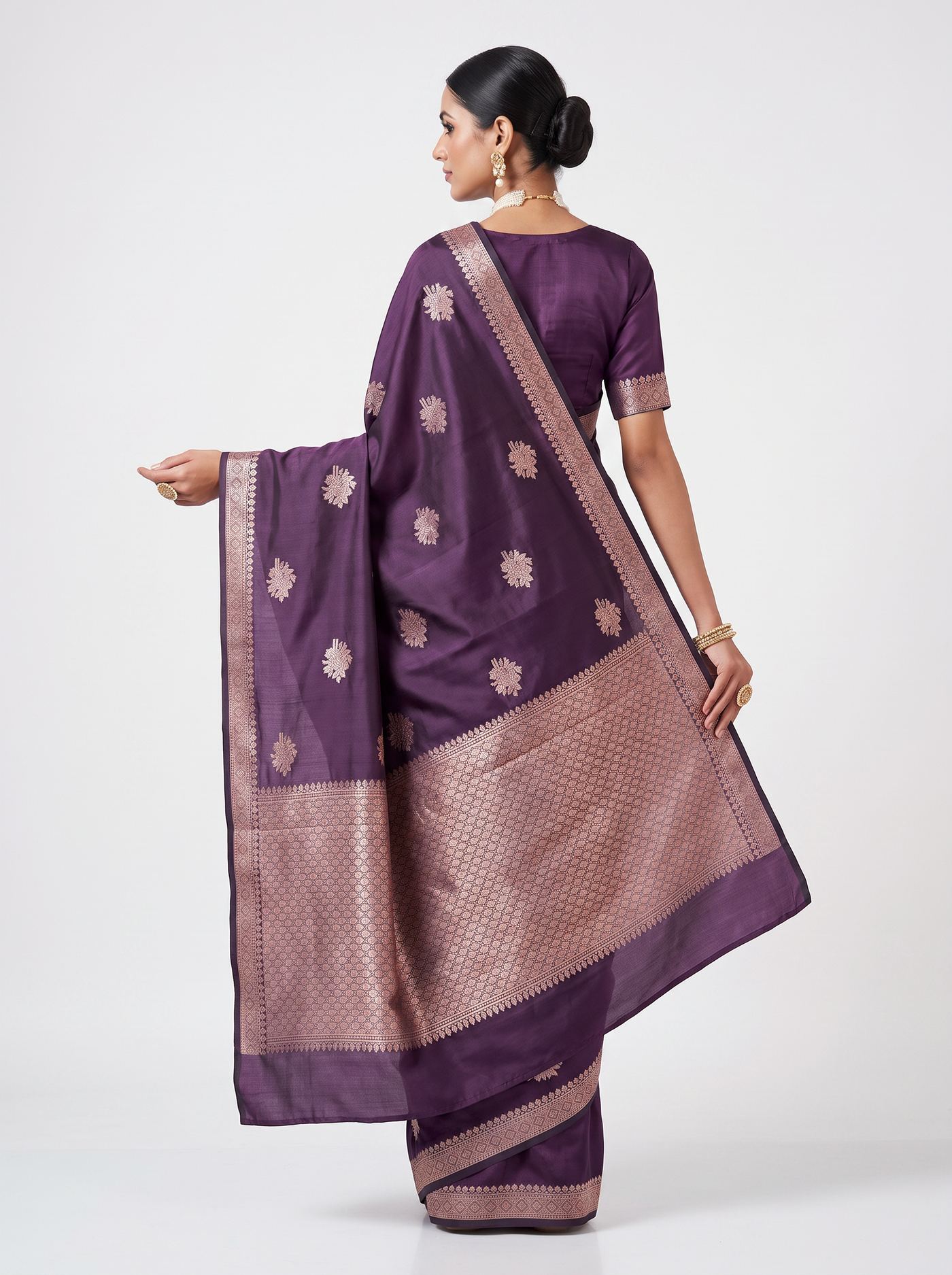 Meenakshi Silk Saree | Dusty Pink + Wine Festive Silk | Coordinated Border | Reshmi Sarees image 3