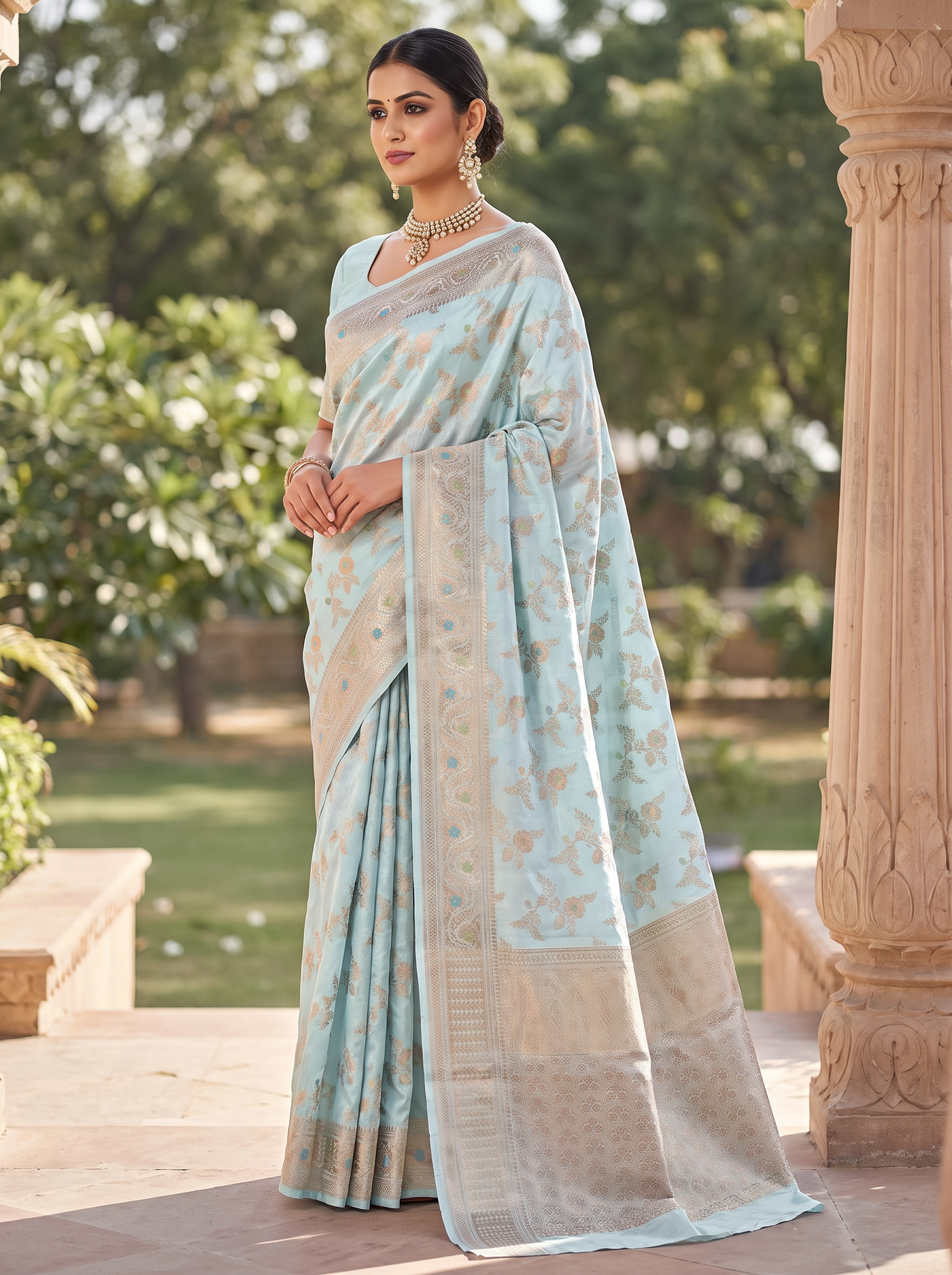 Meenakshi Silk Saree | Off White + Beige Festive Silk | Contrast Border | Reshmi Sarees image 4