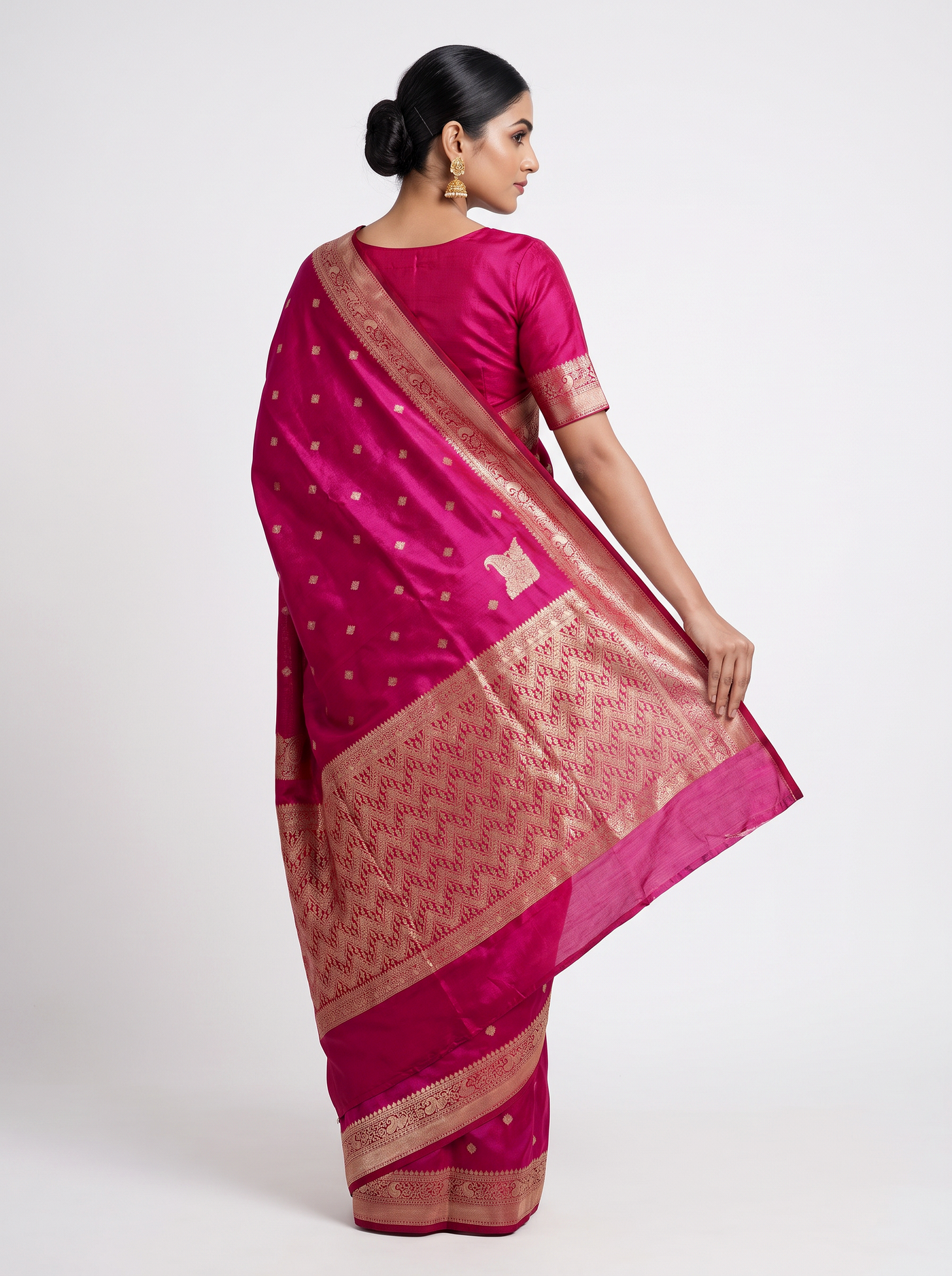 Meenakshi Silk Saree | Deep Red + Rani Pink Festive Silk | Coordinated Border | Reshmi Sarees image 3
