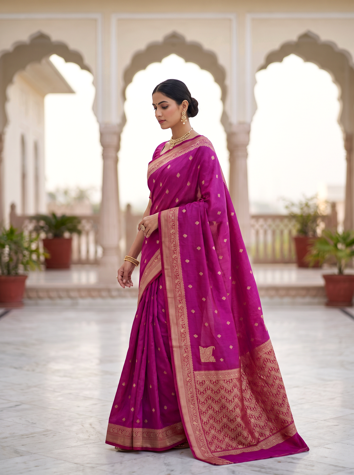 Meenakshi Silk Saree | Deep Red + Rani Pink Festive Silk | Coordinated Border | Reshmi Sarees image 4