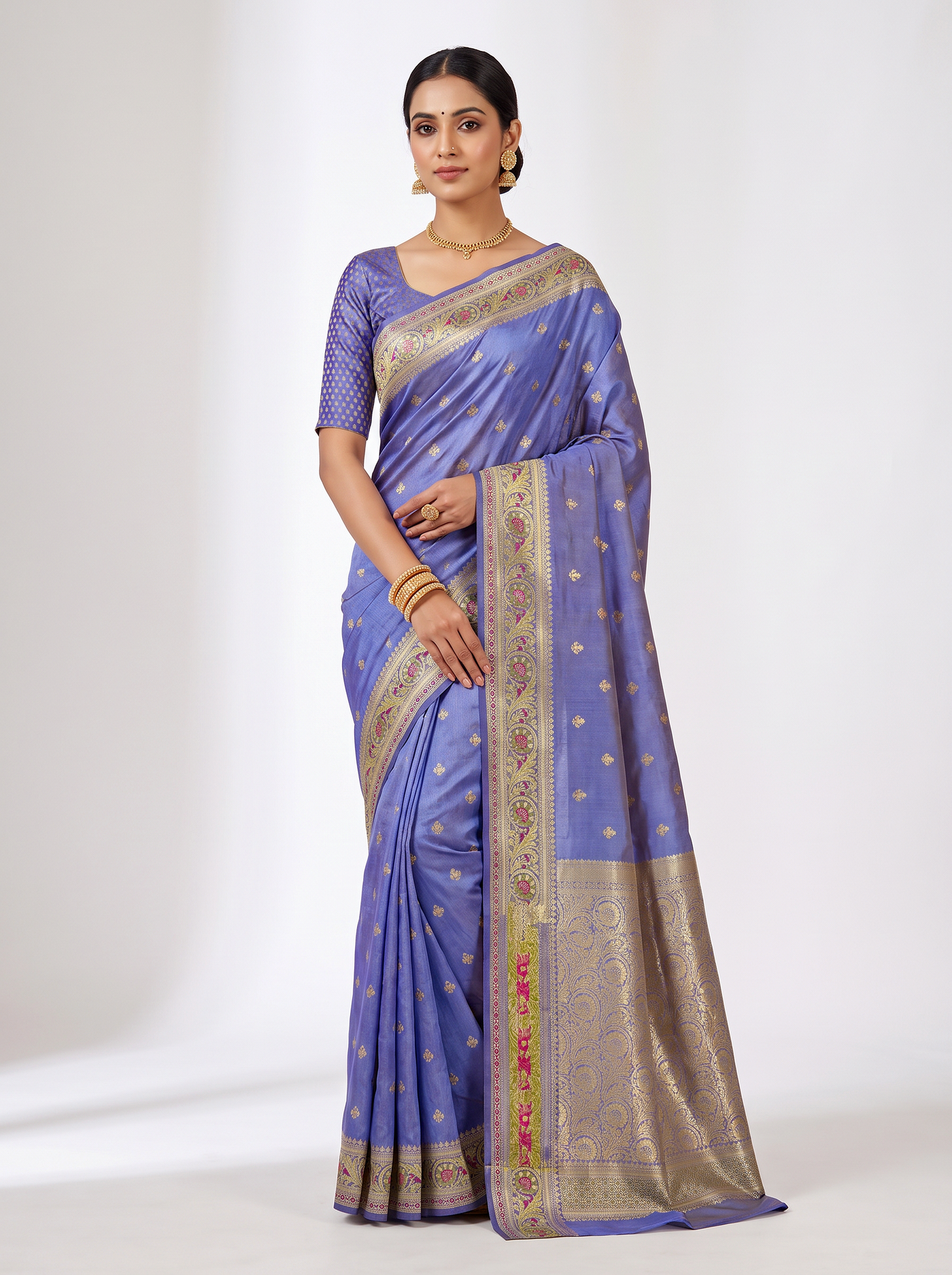 Sky Blue Meenakshi silk saree with festive border